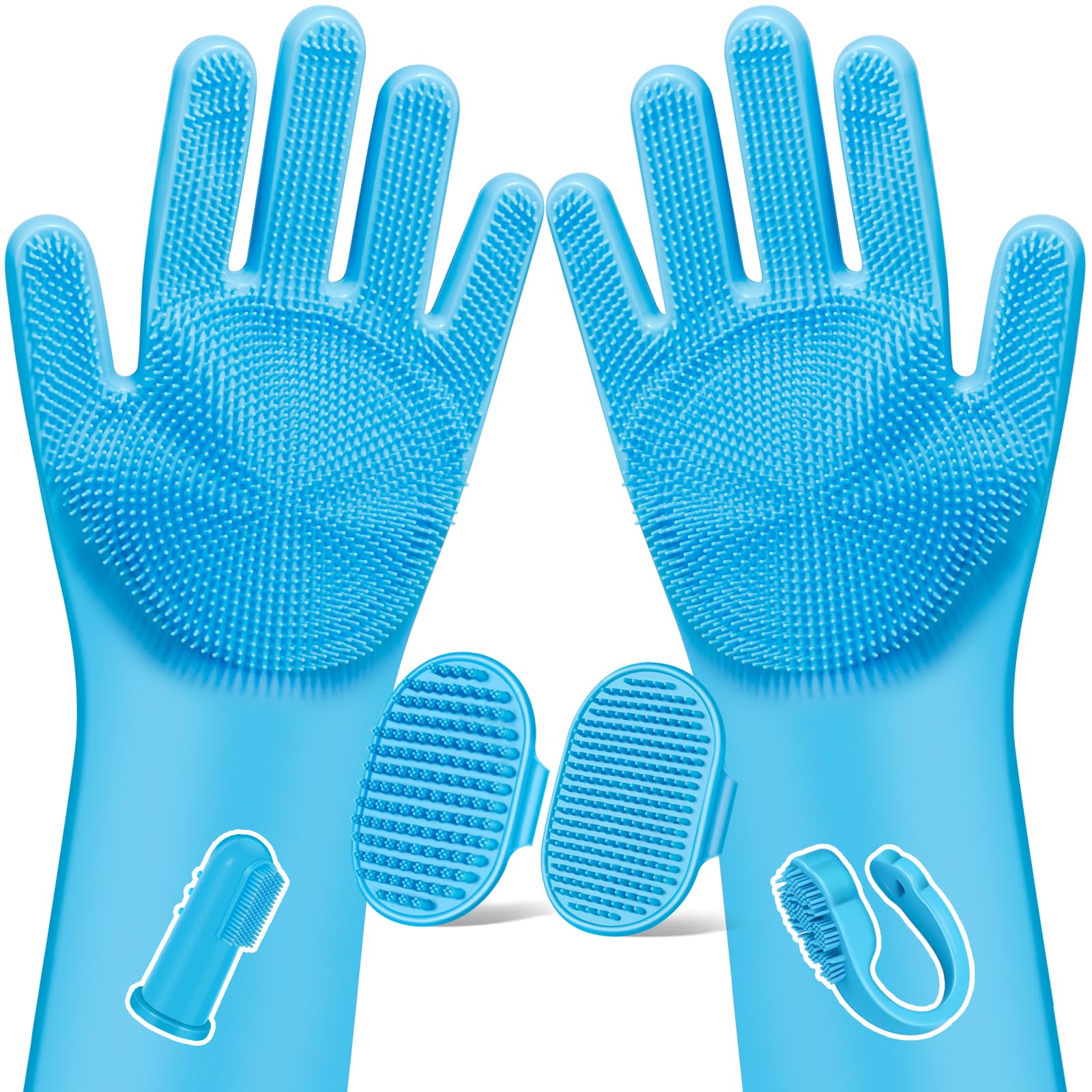 Augwind 6Pcs Pet Grooming Kit | Dog Washing Gloves | Dog Bath Brush | Dog Bath Gloves | Dog Shampoo Brush | Pet Grooming Gloves 