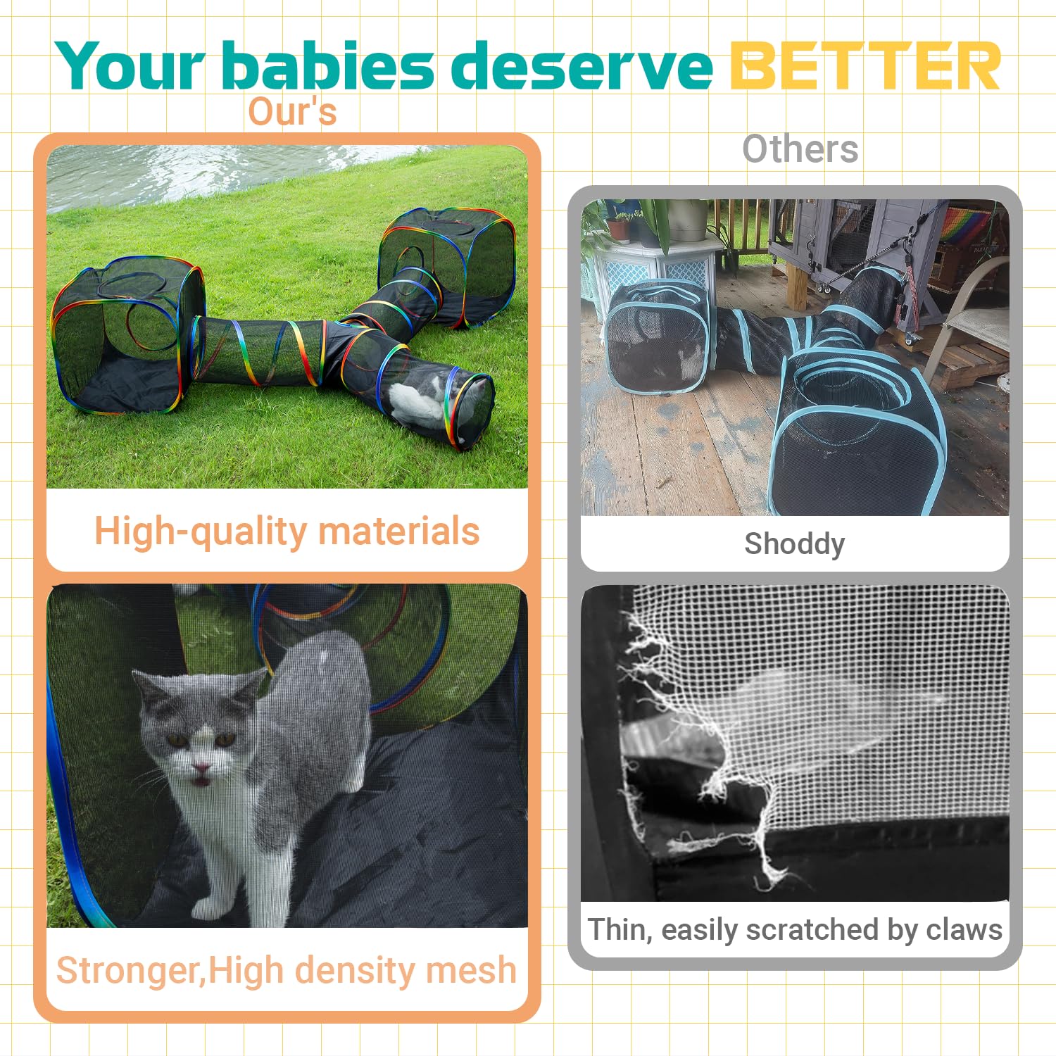 Luckitty Outdoor Rainbow Cat Enclosures Playground,Outside House For Indoor Cats Include Portable Tent, 3 Way With 2 Cube Tunnel