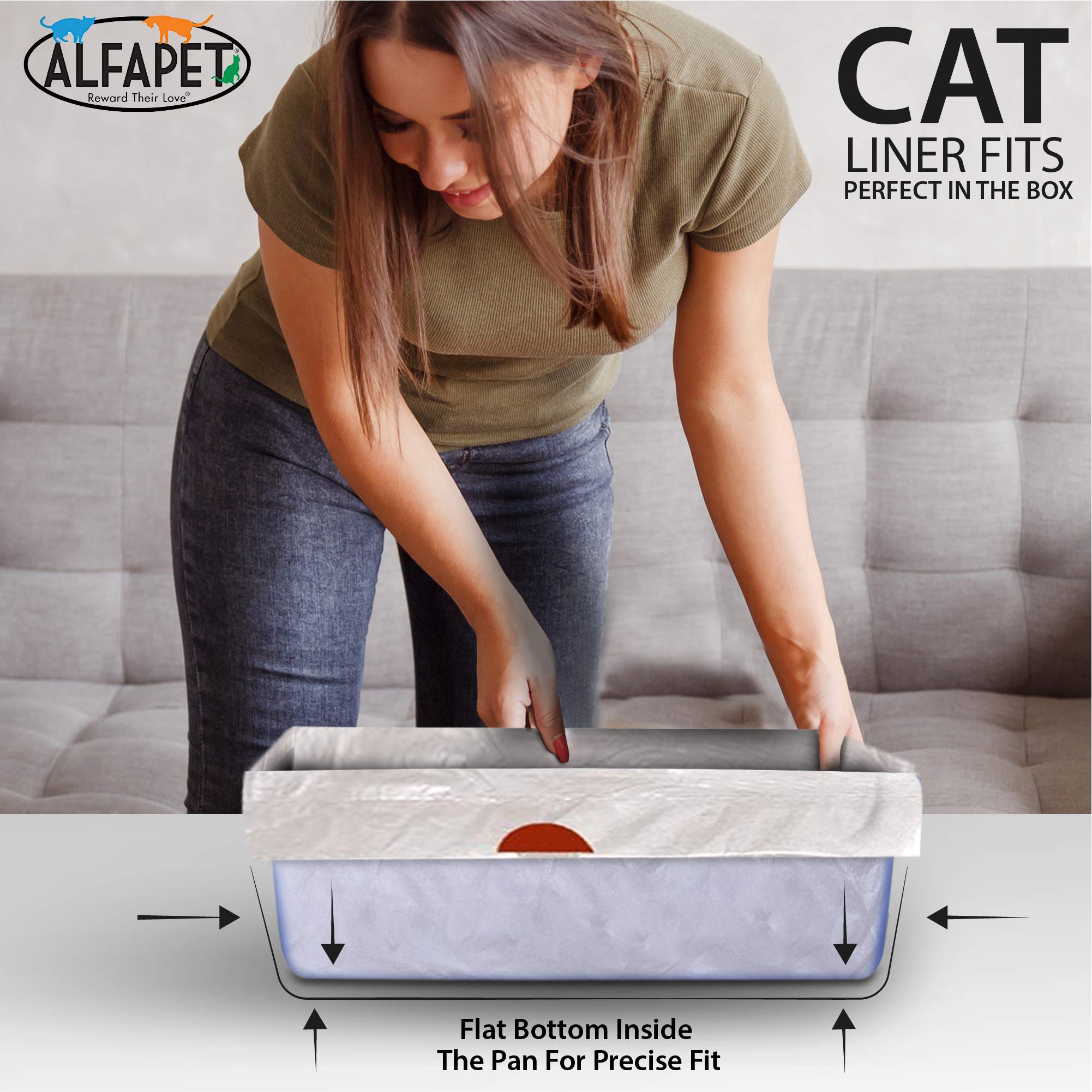 Alfapet Cat Litter Box Liners Extra Large-1 Box- Heavy Duty 2 Mil Thick Plastic, Clever Drawstring Liner For Easy Disposal- Flat Bottom For Easy, Secure Placement In Kitty Pan-Disposable