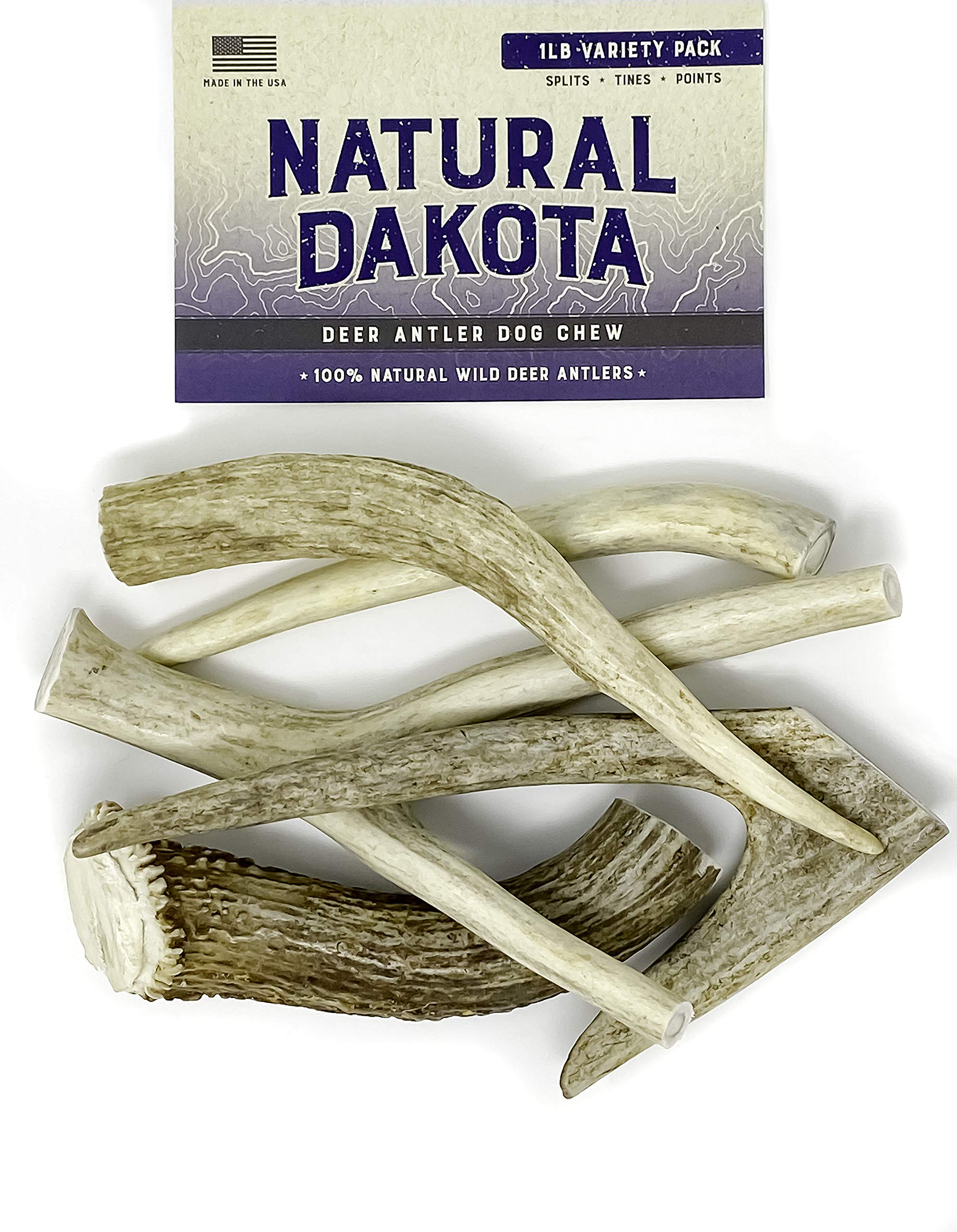 Natural Dakota Premium Deer Antler Dog Chew Toys (1 Lb Splits, Points, & Tines)