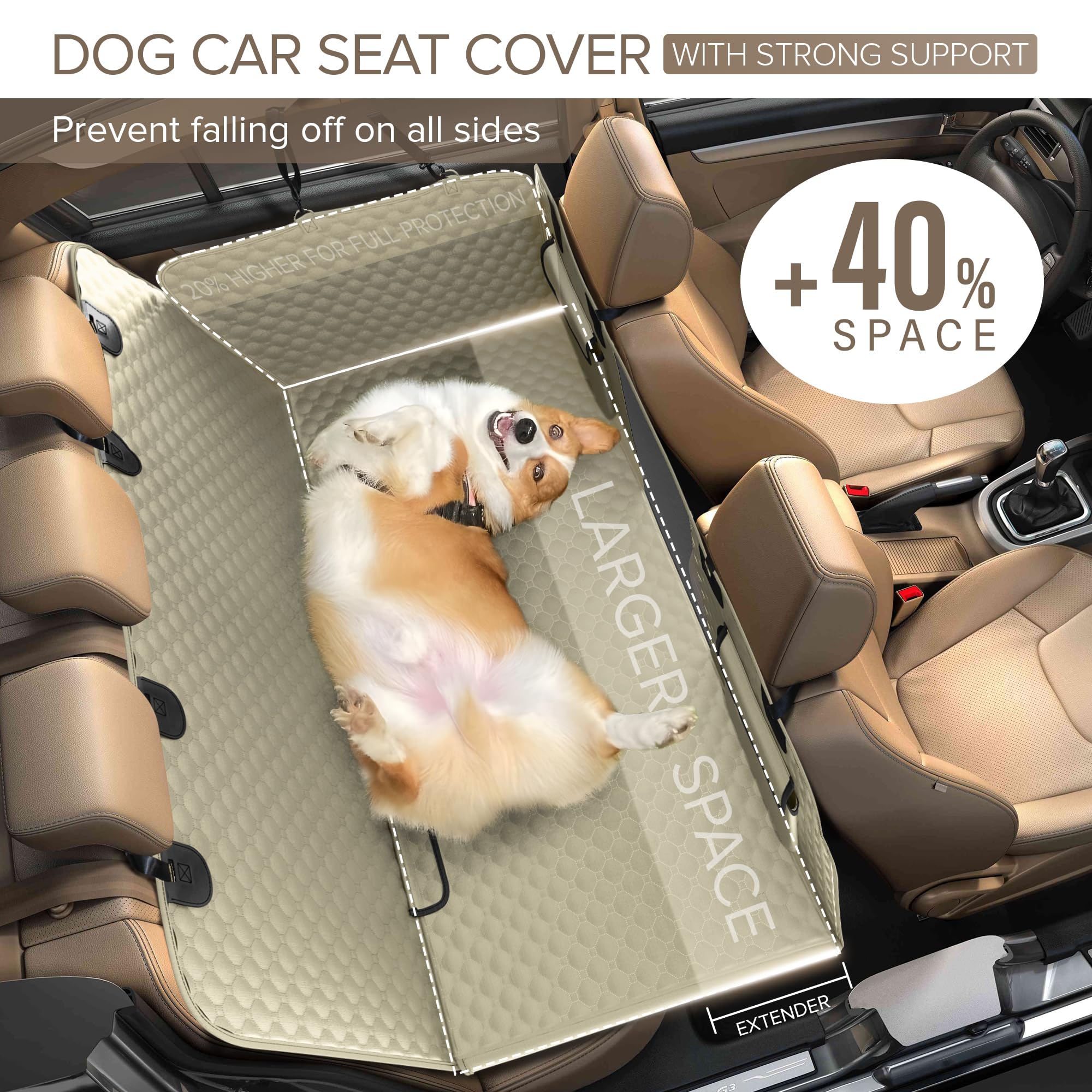 SHARLOVY Heavy Duty Dog Car Seat Cover, Khaki, for Cars/SUV/Small Trucks, Model dogcarseat-01, Durable 600D Oxford Fabric