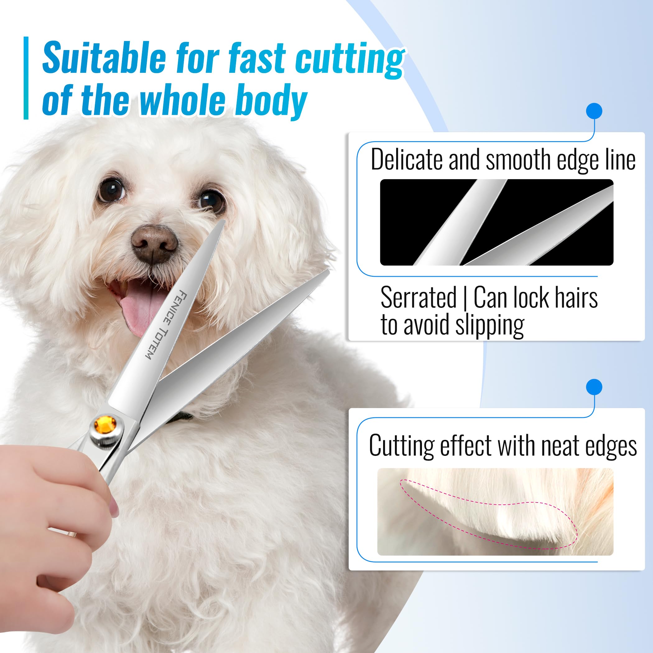 Fenice Professional Dog Grooming Scissors: 7 Inch Straight Shears For Dogs Trimming Made Of Japanese 440C Stainless Steel Yellow