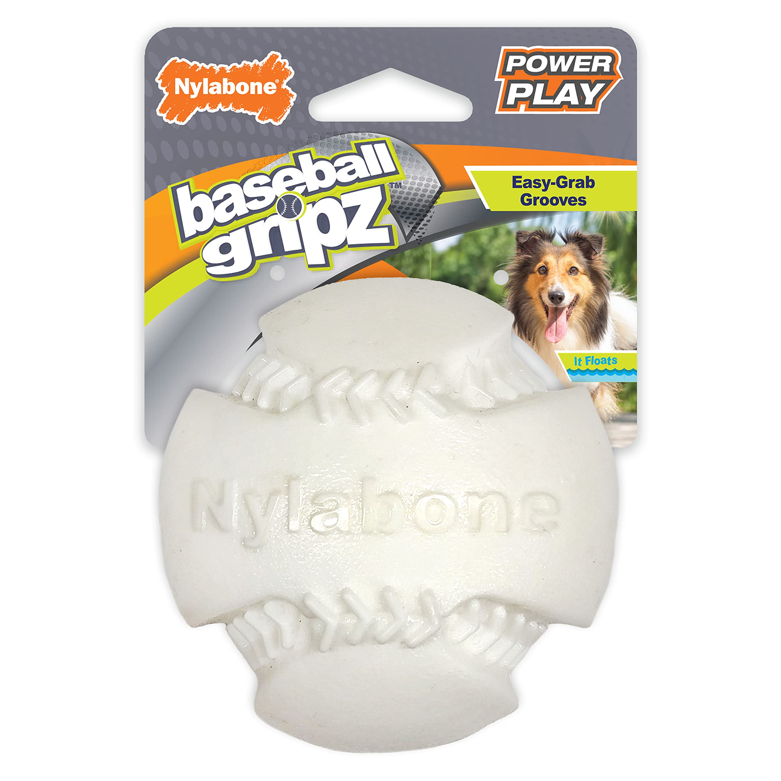 Nylabone Power Play Baseball Gripz Fetch Toy, Squeaky Ball Chew Toy For Dogs, Medium (1 Count)
