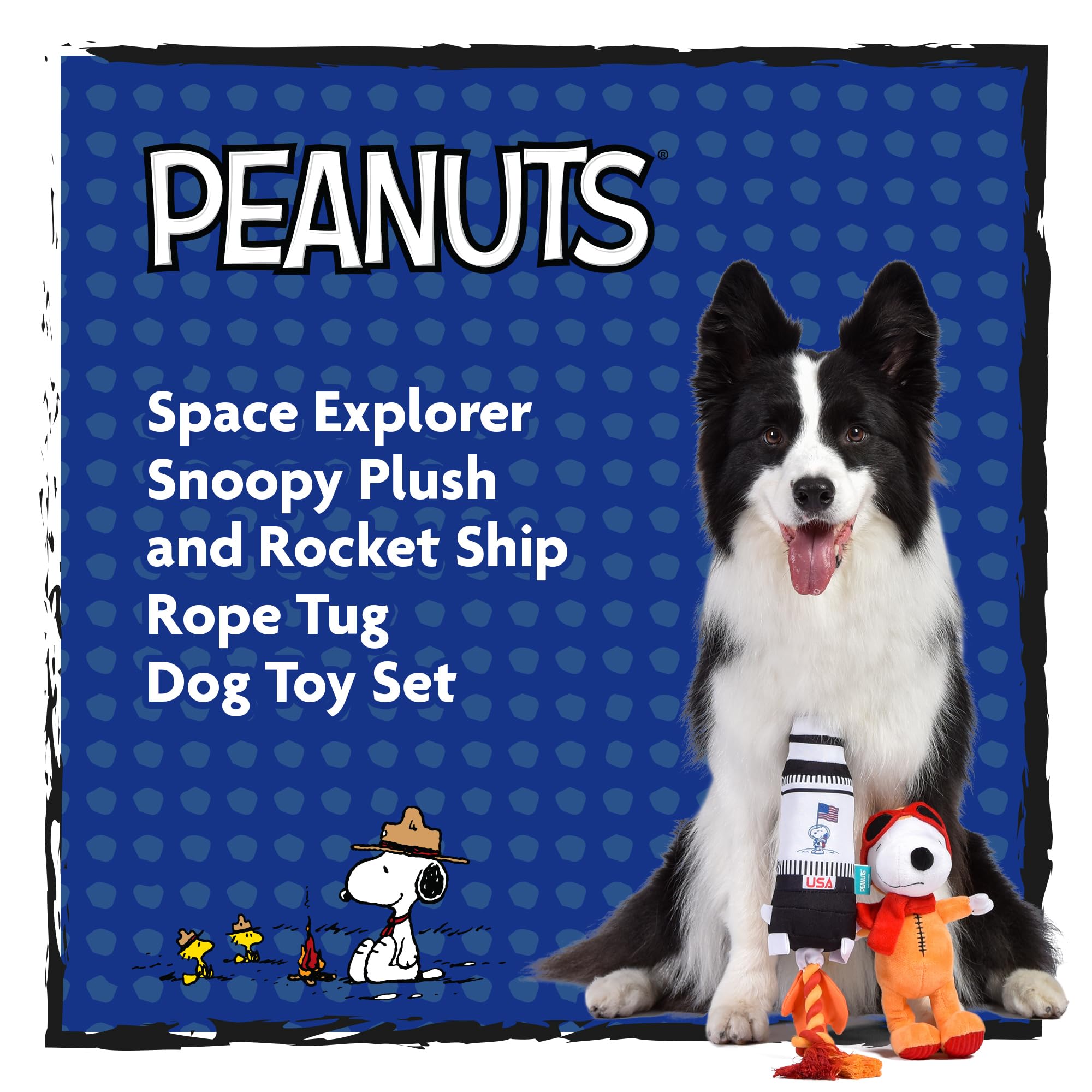 Peanuts For Pets Space Explorer Snoopy Plush And Rocket Ship Rope Tug Dog Toy Set, Squeaky Puppy Toys, Stuffed Animal, Ideal For