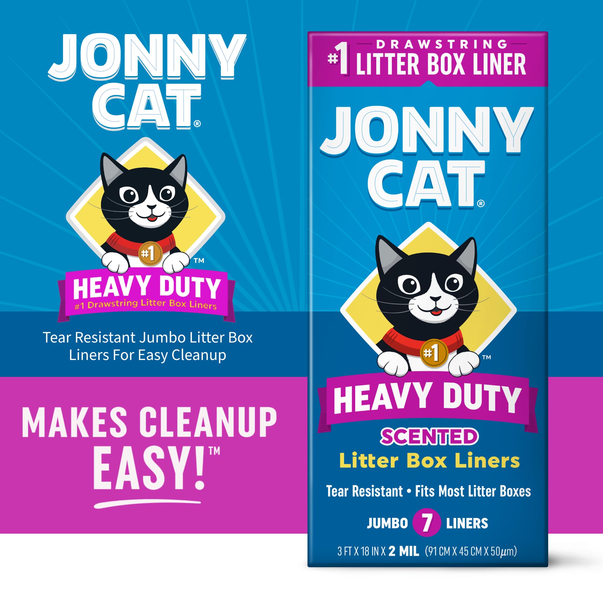 Jonny Cat Litter Box Liners: Fresh Scent - Heavy Duty - Tear & Leak Resistant - Drawstring Close - Jumbo, 7 Count