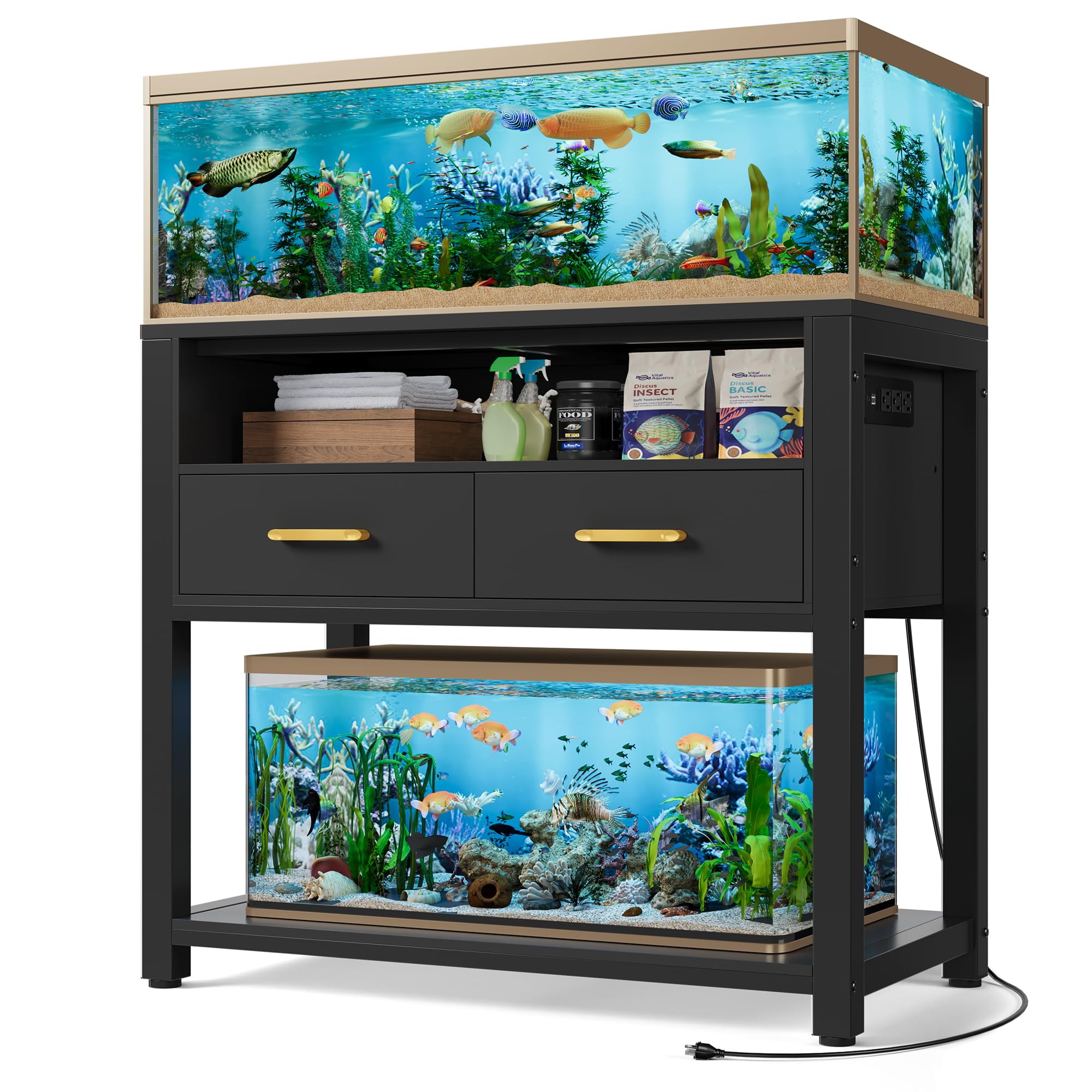 40-50 Gallon Aquarium Stand with Stable Metal Frame & Power Outlet, Heavy-Duty Fish Tank Stand with Waterproof Mat, 800LBS Capac