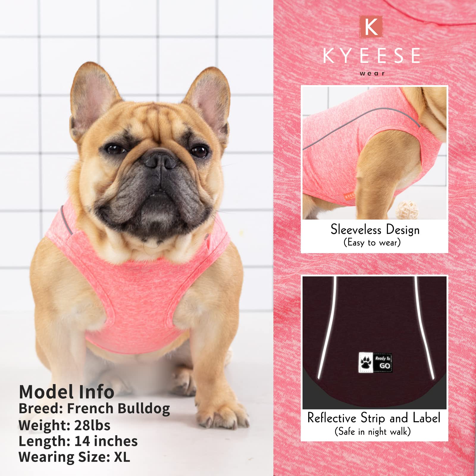 Kyeese Dog Shirts Sun Protection Quick Dry Reflective Lightweight Soft Dog T-Shirt Tank Top Breathable Sleeveless Vest Dog Apparel