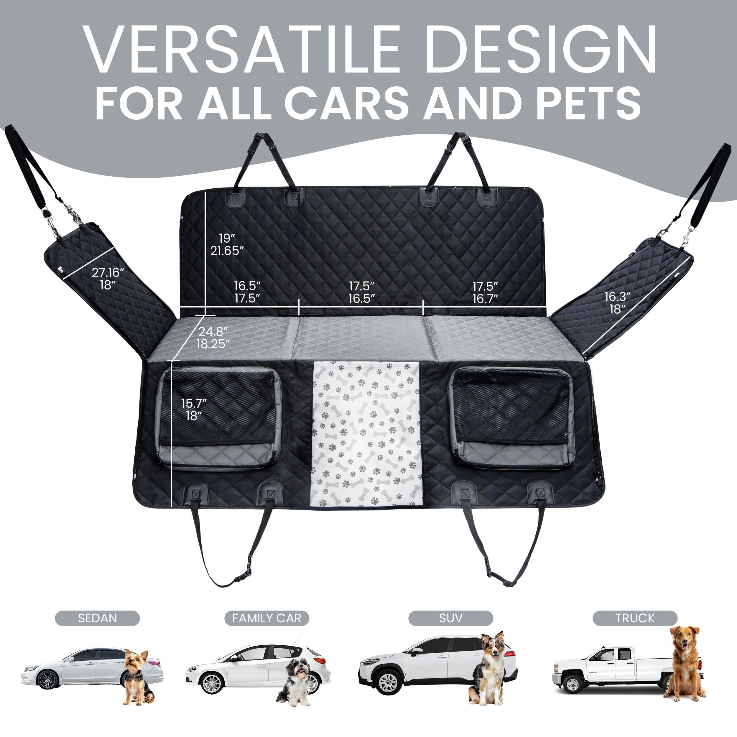 Pet Cover For Car Back Seat, 900D Oxford Fabric, Hard Bottom Car Seat Cover For Dogs, Dog Car Seat Protector, Dog Seat Cover For