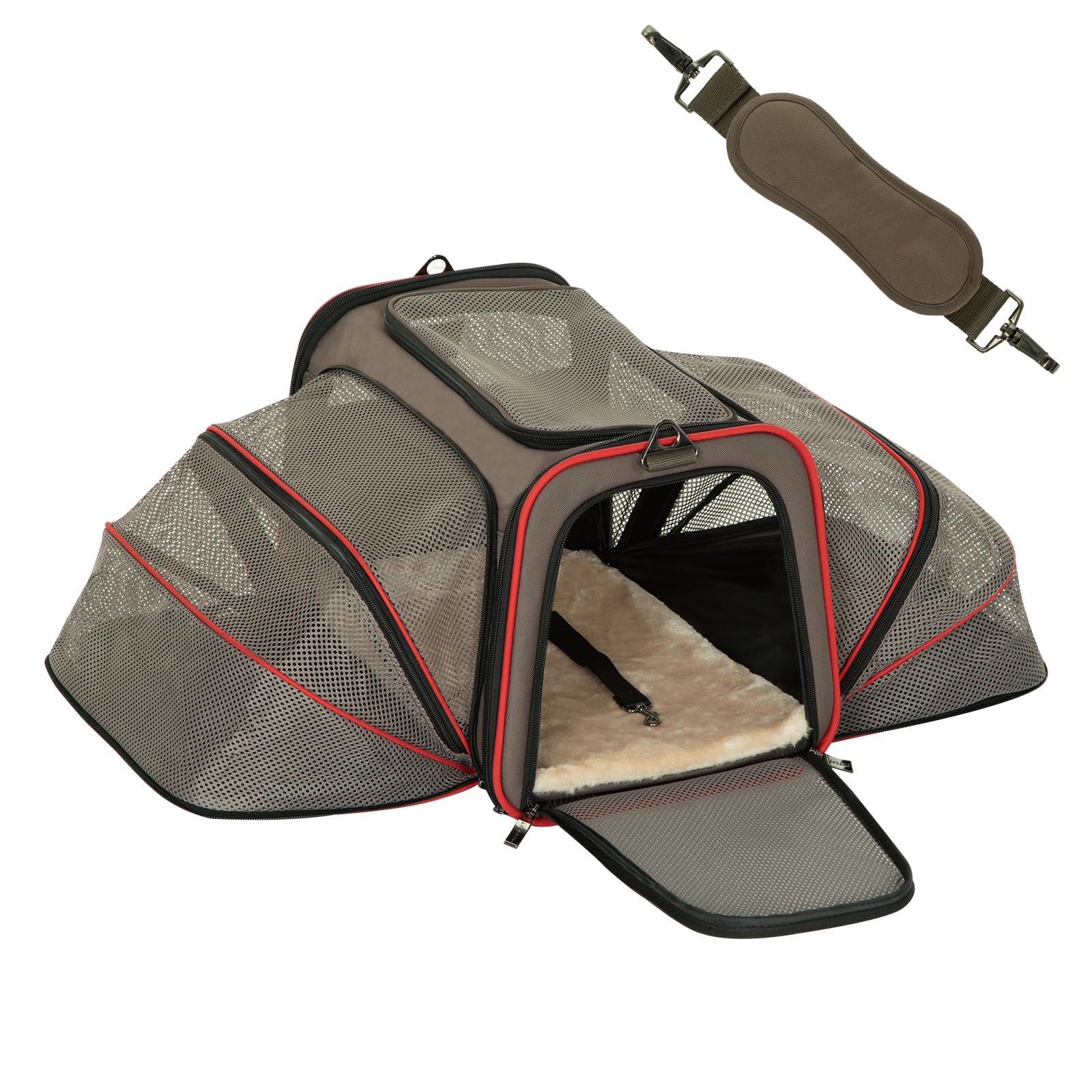 Petsfit 2 Side Expandable Pet Carrier Dog Carrier Cat Carrier For 2 Cats, 19' Lx 12' Wx 12' H, With Soft Cushion, Built-In Safety Rope, Pockets, Fit For Car Travel