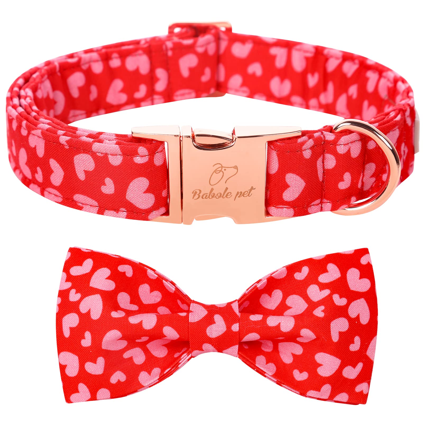 Babole Pet Valentines Dog Collar with Bow Tie, Pink Red Love Male Dog Collar with Safety Metal Buckle Adjustable Puppy Collars f