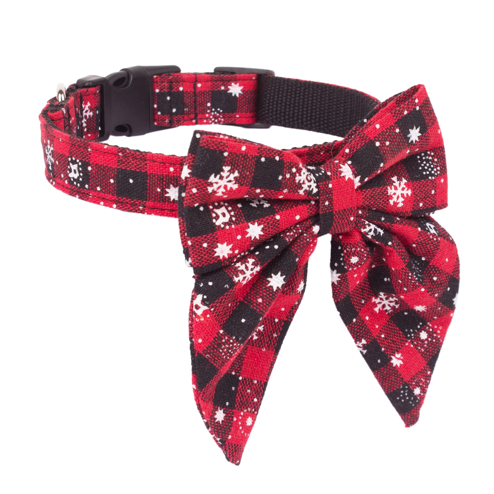Adoggygo Christmas Dog Collar With Bow, Adjustable Cotton Red Bowtie Dog Christmas Collars For Medium Dogs Pets (Medium, Black & Red)