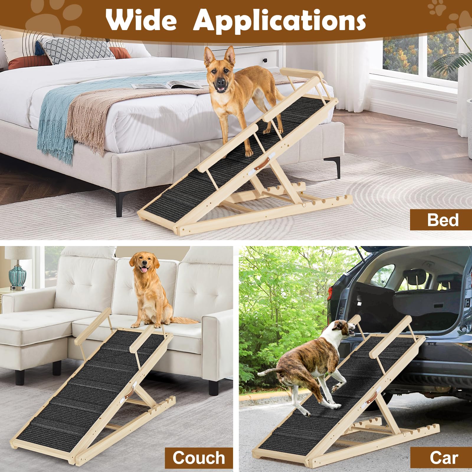 Dog Ramp For Couch, Bed Or Car, Wooden 55'' Long Pet Stairs For Small & Large Old Dogs & Cats, Hold Up To 250Lb, 6 Adjustable He