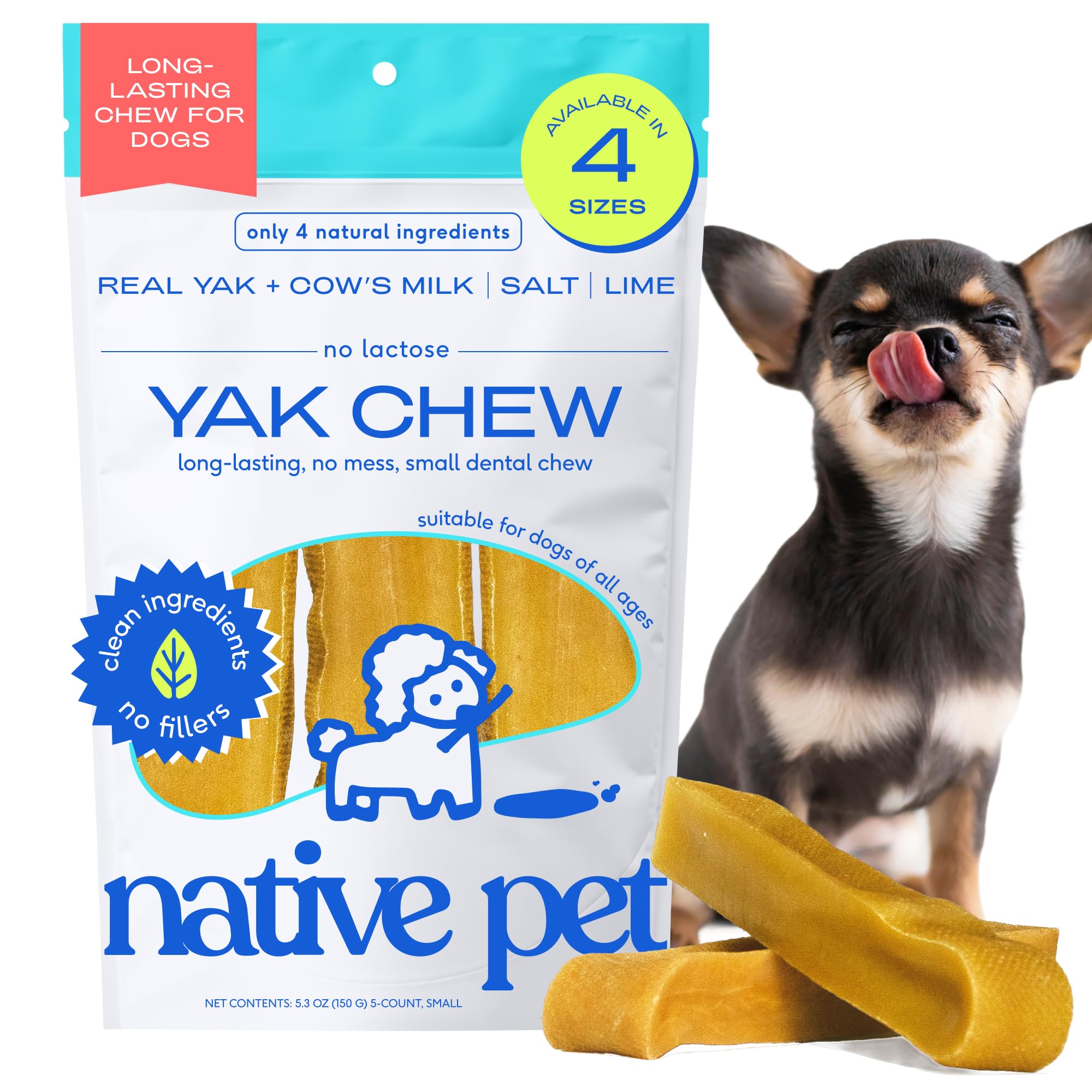 Native Pet Yak Cheese Himalayan Dog Chews - Long Lasting Dental Sticks for Small Breeds- 100% All Natural Himalayan Yak Chews fo
