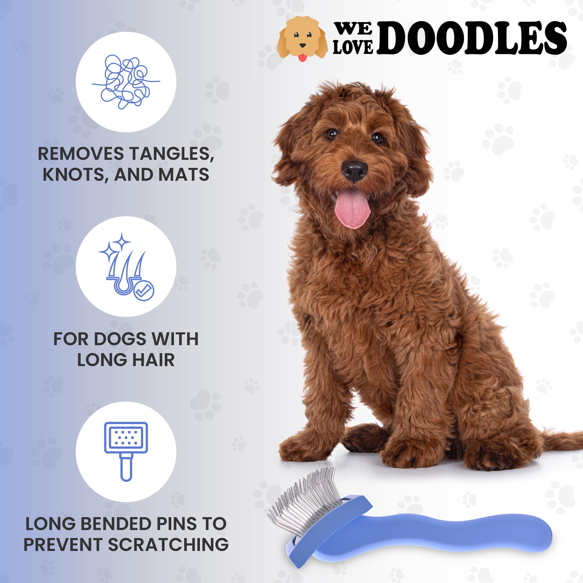 We Love Doodles Dog Slicker Brush For Grooming Pet Hair - Best Brushes For Poodle & Golden Doodle - Long Haired Brush For Dogs -