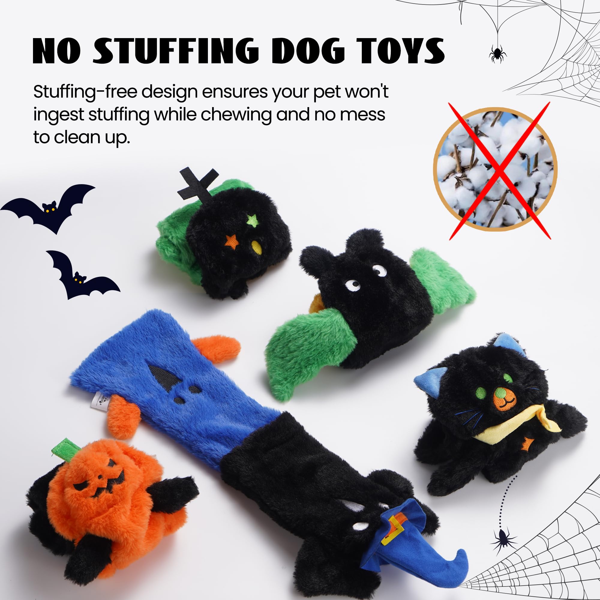 Nocciola 5 Pcs Halloween Dog Squeaky Toys, No Stuffing Plush Dog Toys With Crinkle Paper, Perfect Present For Puppy, Small, Medium And Large Dogs