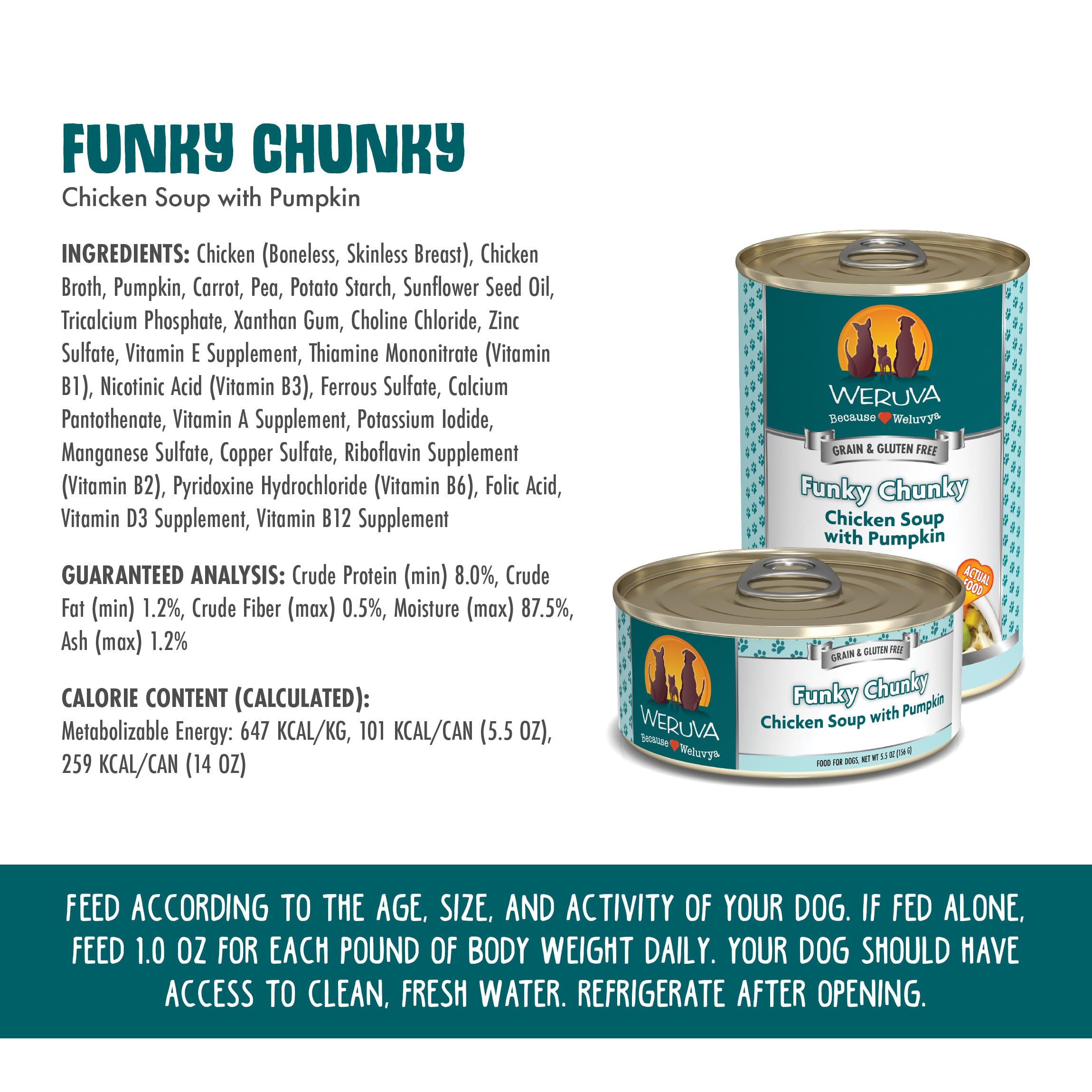 Weruva Classic Dog Food, Funky Chunky Chicken Soup with Chicken Breast & Pumpkin in Gravy, 14oz Can (Pack of 12)