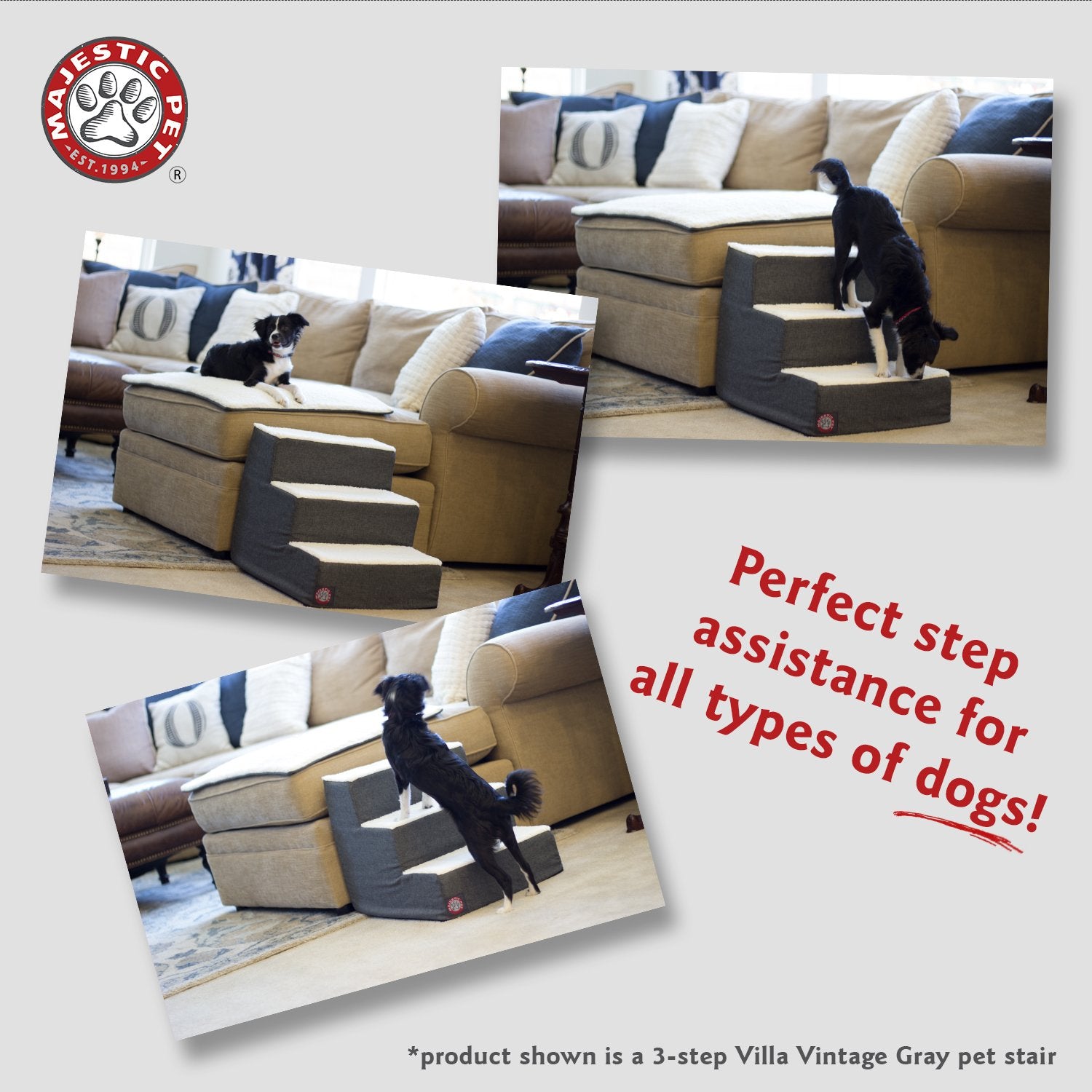 Majestic Pet Portable Pet Stairs | Soft Sherpa Steps Foam Feeling | Steps for Dogs & Cats | Dog & Cat Ramp | Perfect for Bed & S
