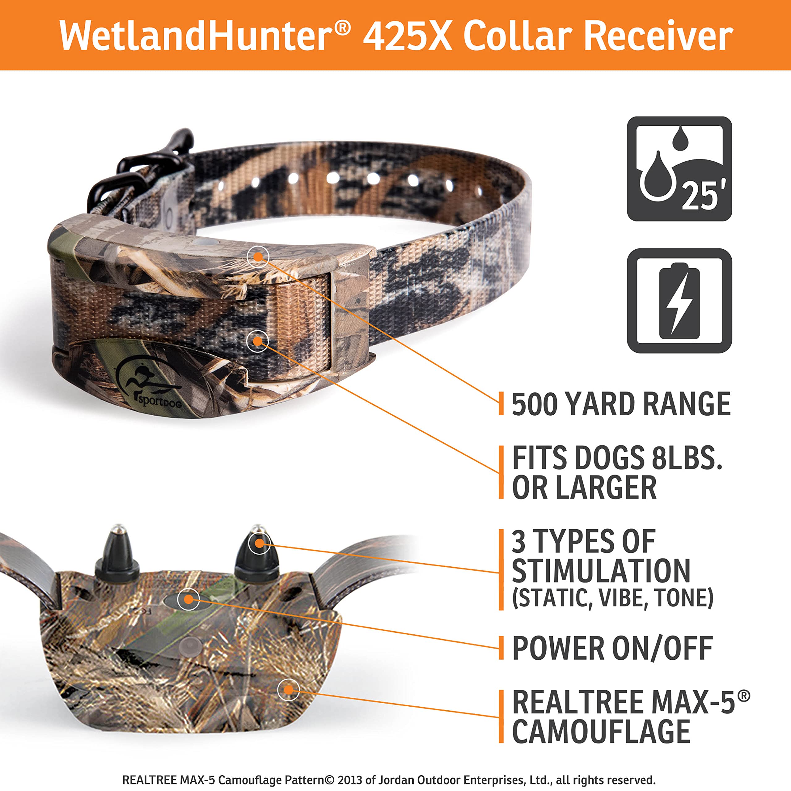 Sportdog Brand Wetlandhunter 425X Camouflage Shock Collar For Dogs - 500 Yard Range - Rechargeable Remote Trainer With Shock, Vi