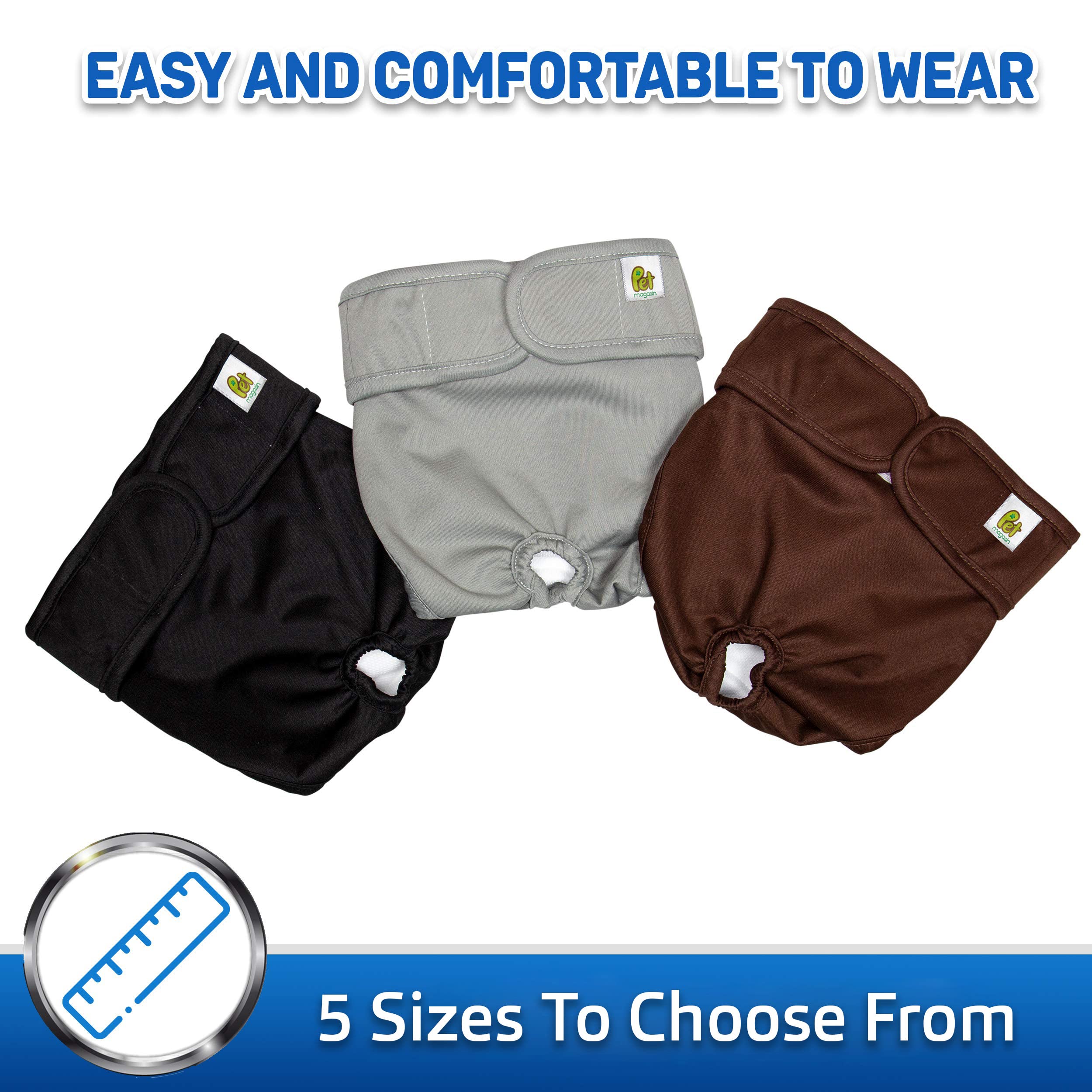 Pet Magasin Reusable Washable Dog Diapers (Pack Of 3), Highly Absorbent With Strong & Flexible Hook & Loop (Original, S (11   -1