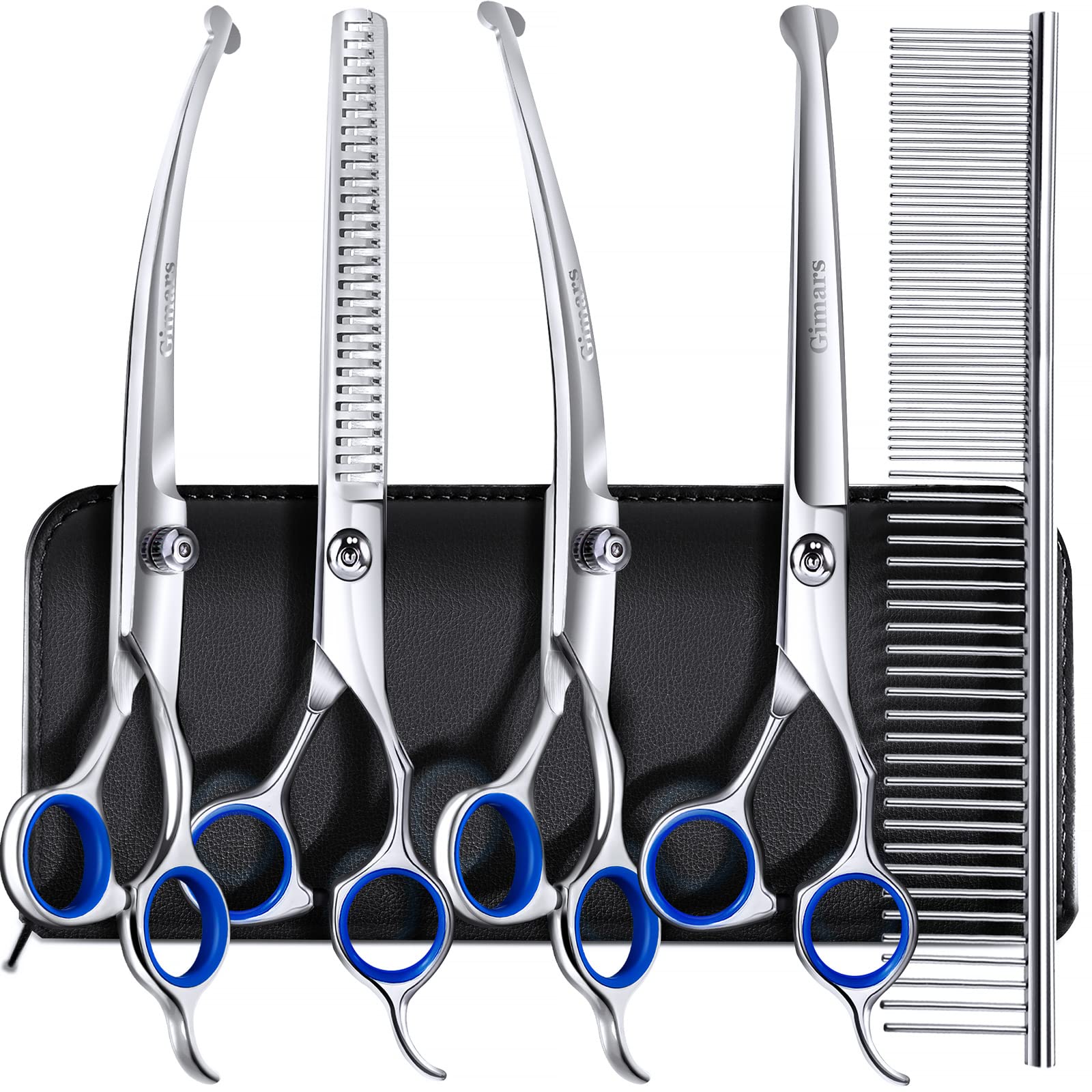 Gimars 7.0In Professional 4Cr Stainless Steel Safety Round Tip 6 In 1 Dog Grooming Scissors Heavy Duty Titanium Coated Pet Groom