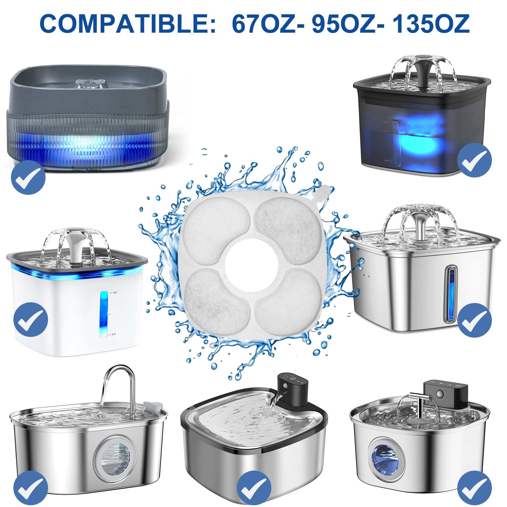 24 Pcs Cat Water Fountain Filters, 12 Pack Filters 12Pack Pre-Filter Sponges Replacement compatible with VEKEN for 95oz/2.8L, 67