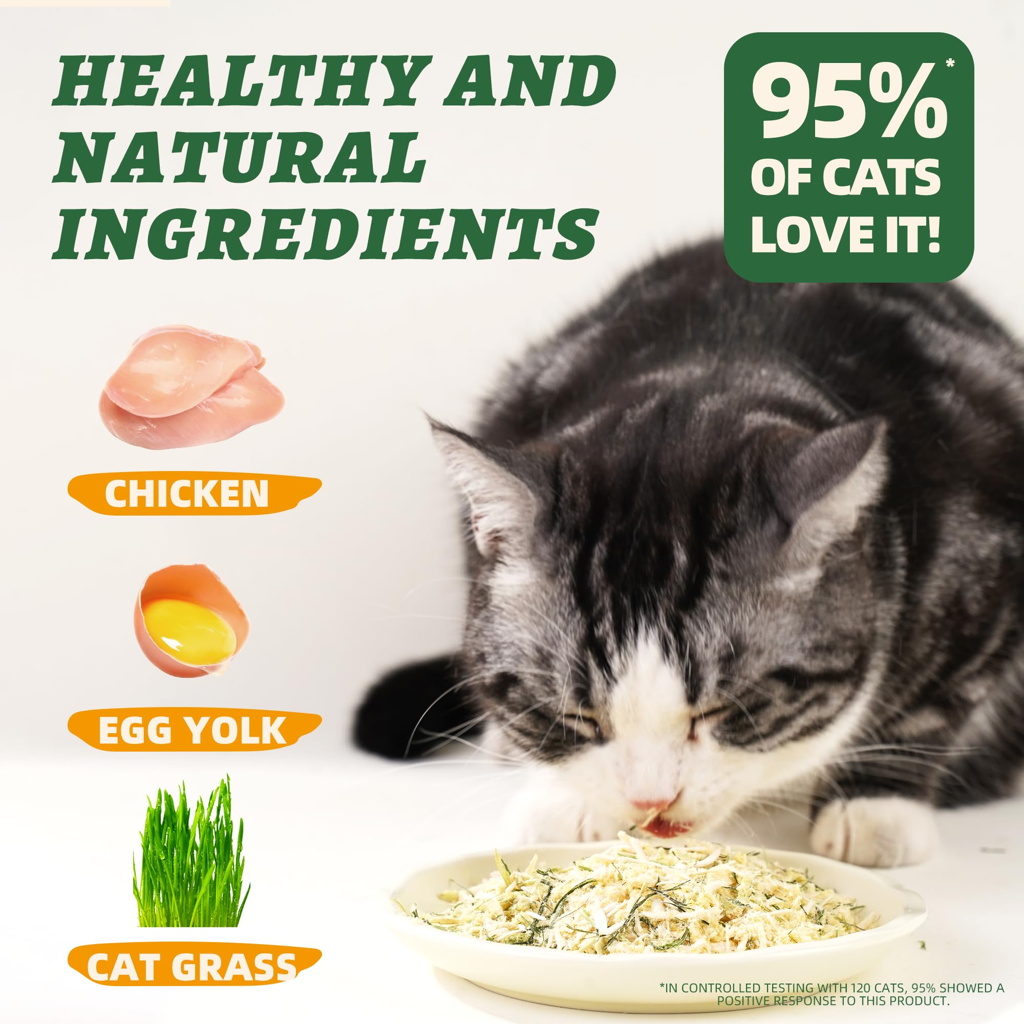 Wellix Dog & Cat Food Topper - Cat Grass Treats Freeze Dried Egg Yolk&Chicken Flavor Low Calorie - Hairball Control and Gut Heal