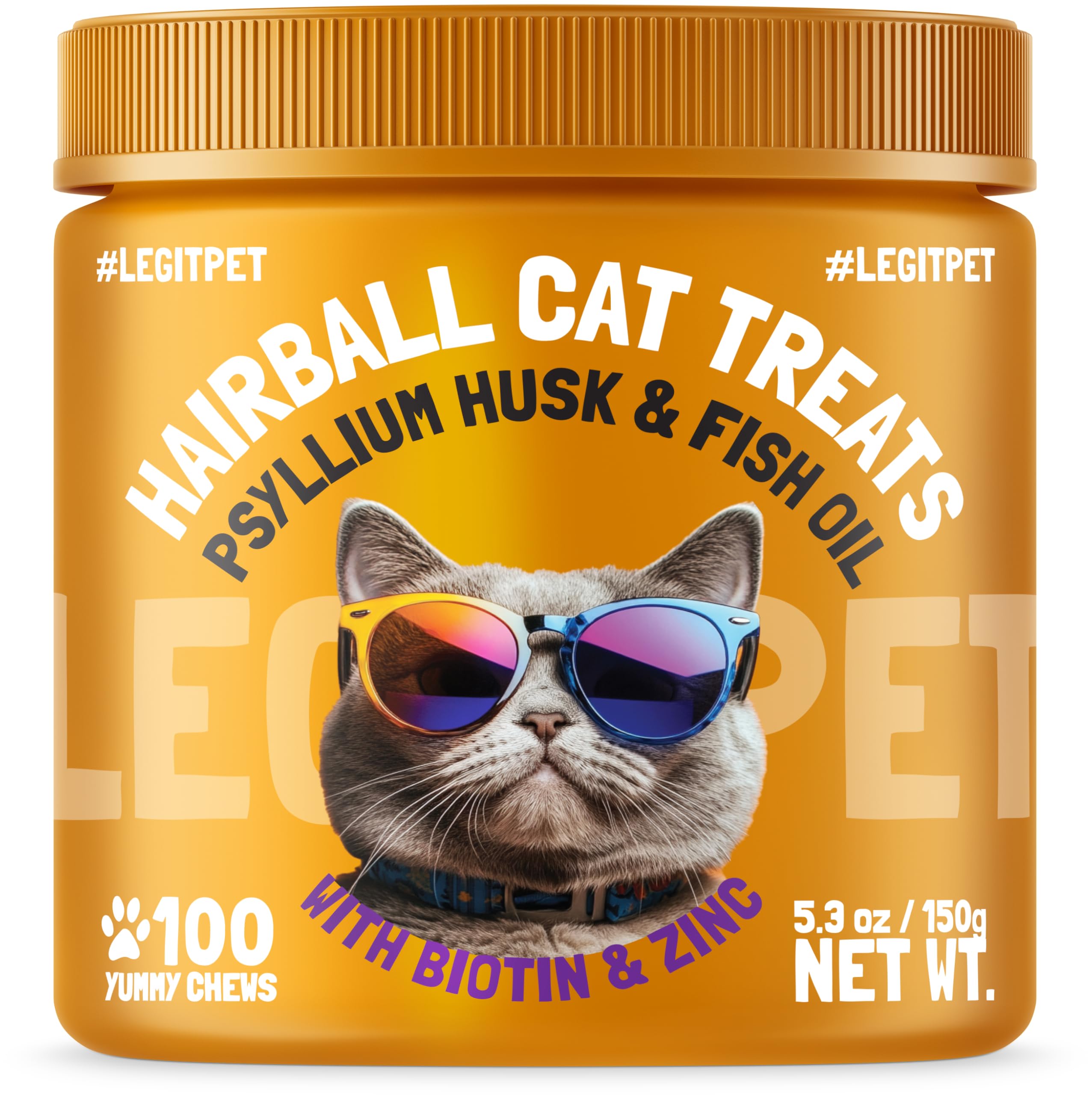 Hairball Treatment for Cats Natural Remedy with Apple Pomace, Psyllium Husk Omega 3 6 Fatty Acids Zinc Biotin Cat Supplement for