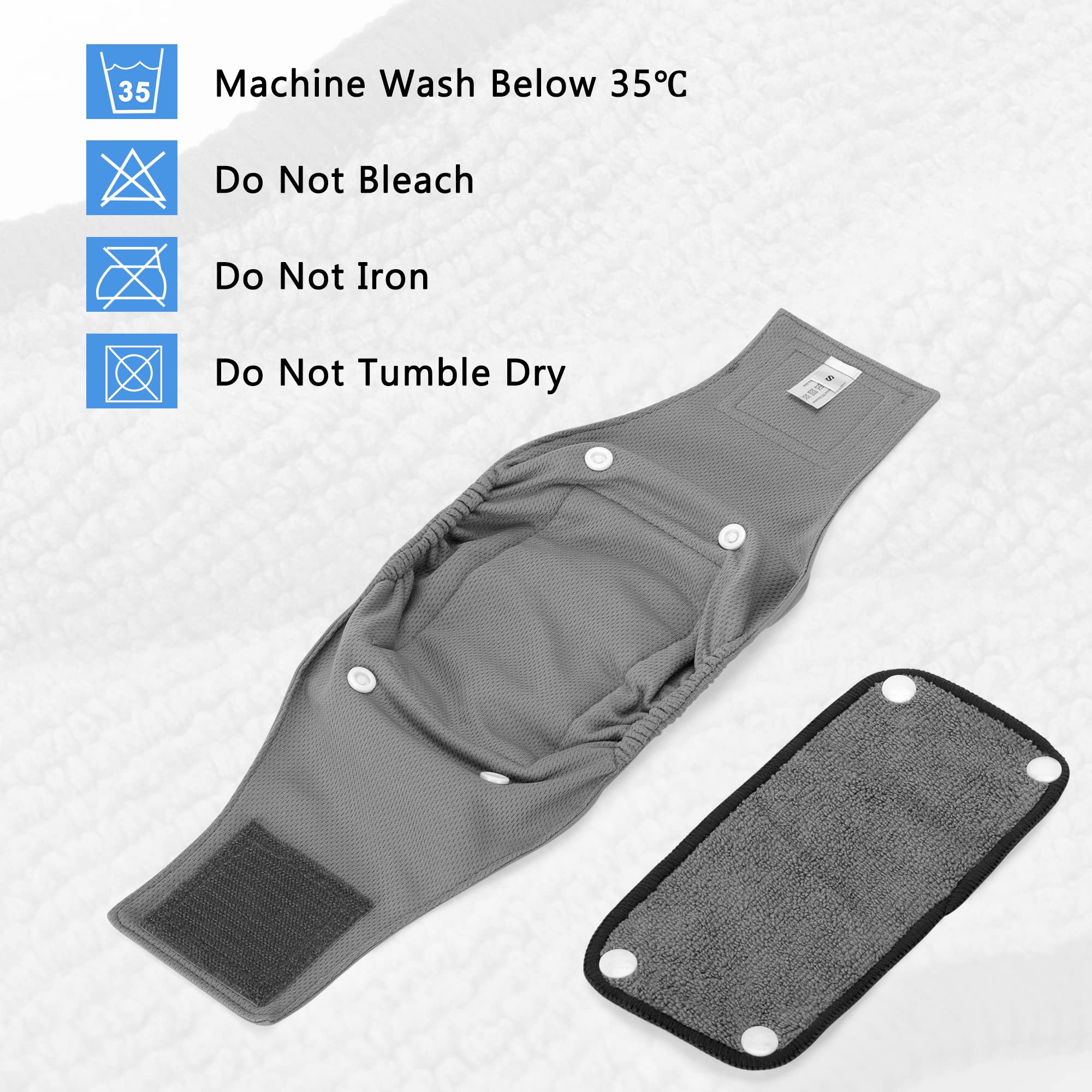 Teamoy Belly Bands For Male Dogs With Removable Pads, Reusable Washable Puppy Dog Diaper Wraps With Gray Lining(Pack Of 3),S