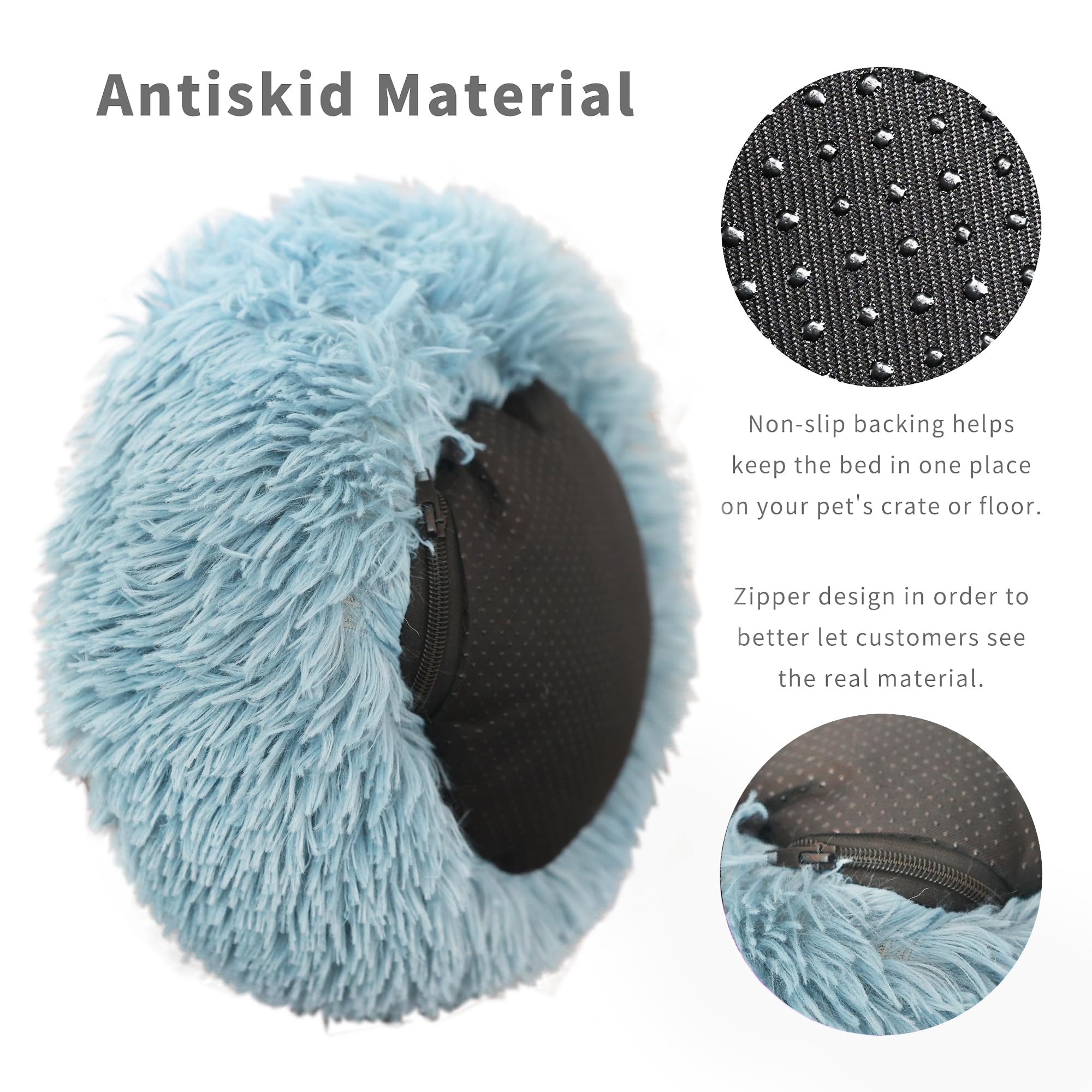 wrkfree Chinchilla Bed Blue for Cage Fluffy Round Beds for Small Animals Washable Anti Slip