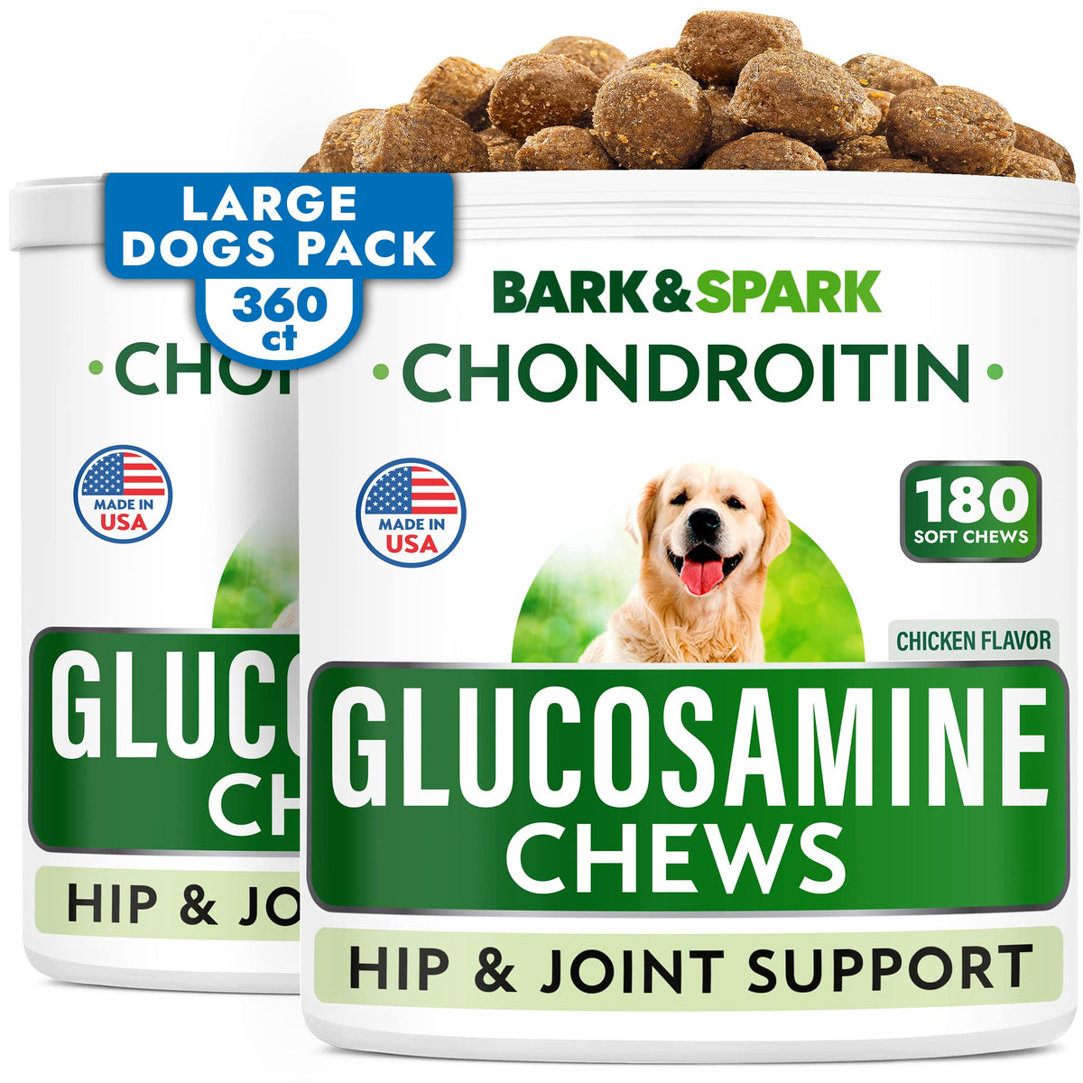 Glucosamine Chondroitin Dog Hip & Joint Supplement - Joint Pain Relief - Hip & Joint Chews For Dogs - Joint Support Large Breed - Senior Doggie Vitamin Pills Joint Health - (360 Treats - Chicken)