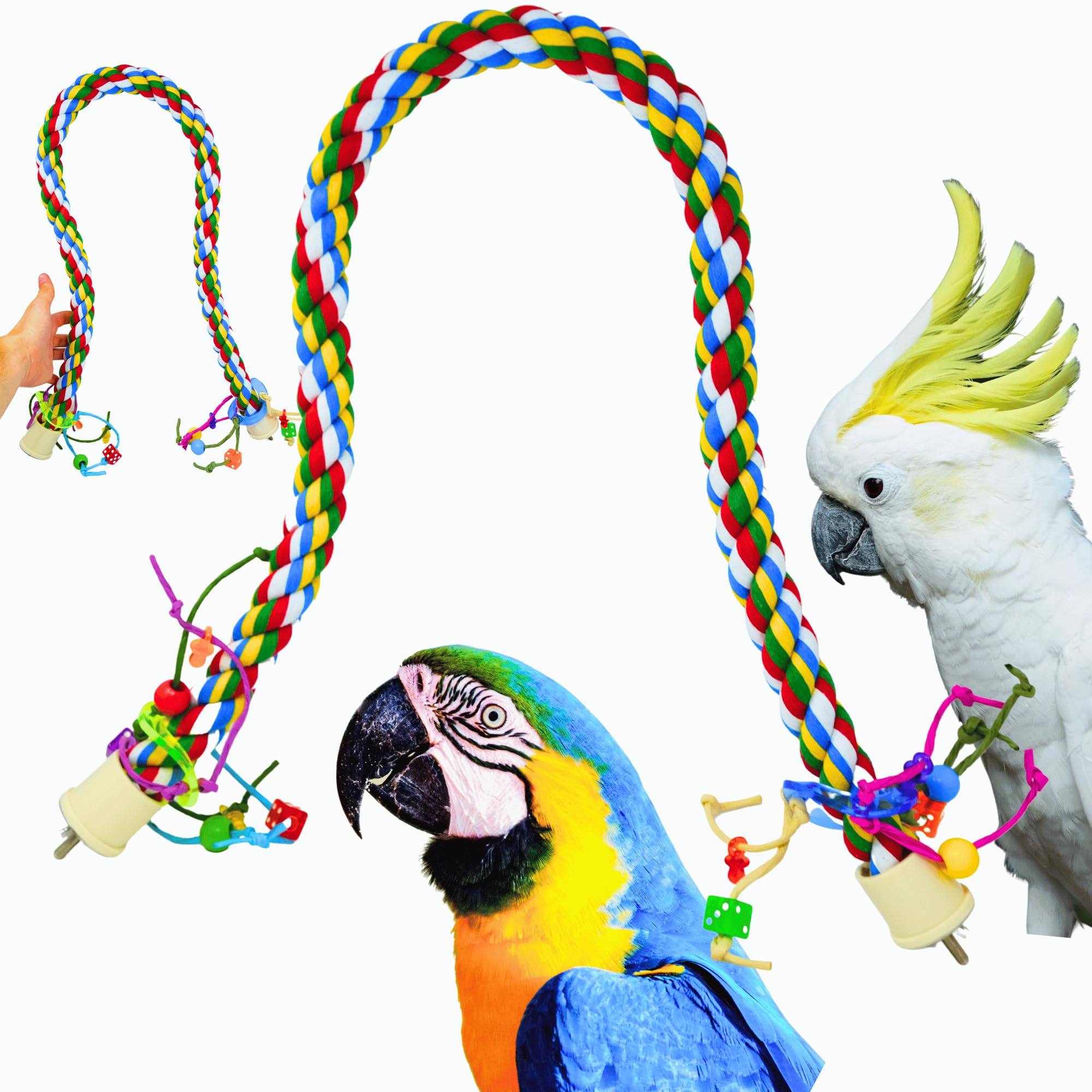 Bonka Bird Toys 1114 Huge Rope Charm Perch (48'' X 1.25'') Parrot Cage Toy, Amazon,Macaw, Cockatoo, And Similar