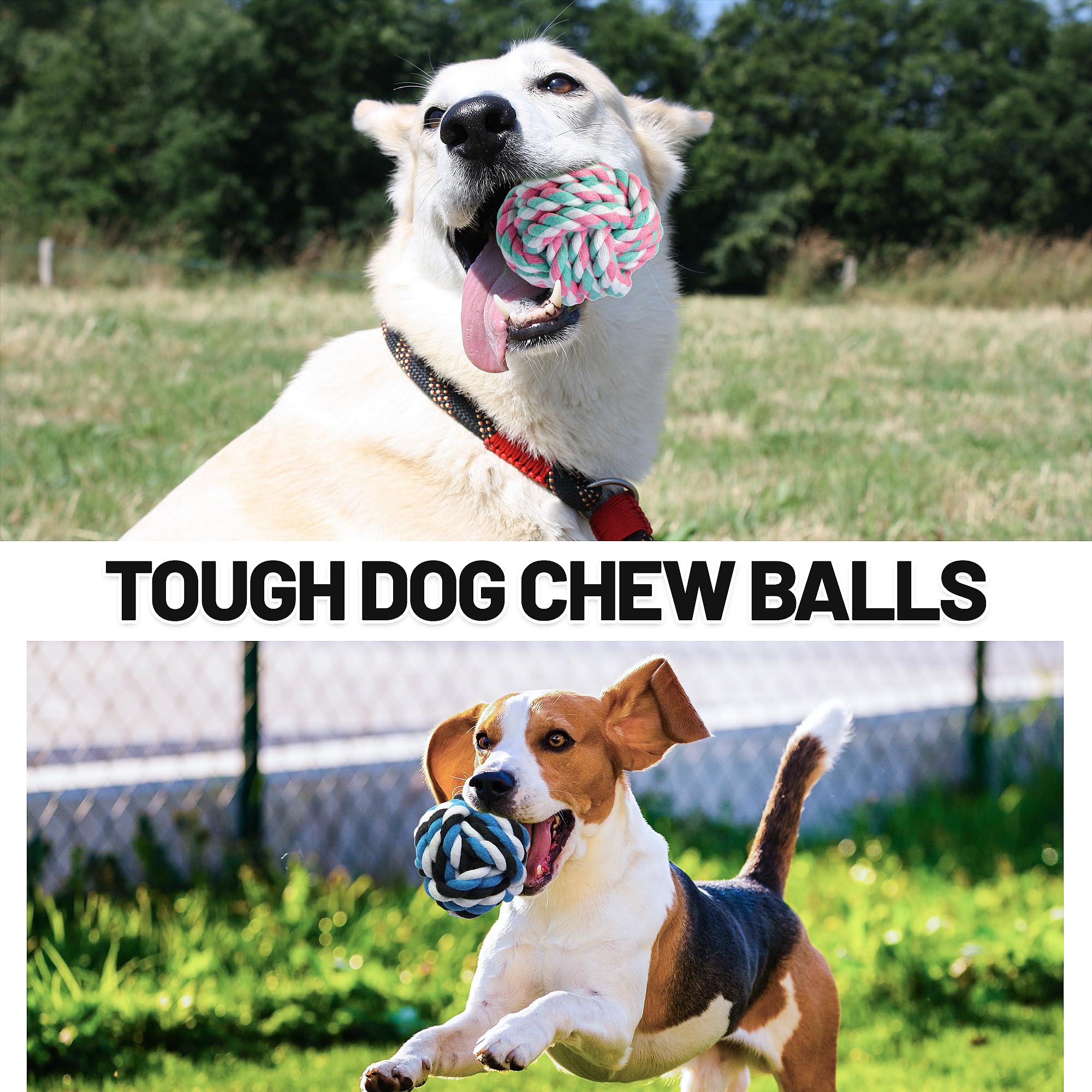 Gasapet Extra Large Dog Chew Ball Rope Toys For Aggressive Chewers, 5 Pack Durable Balls Toy For Medium Large Breeds, Dental Cot