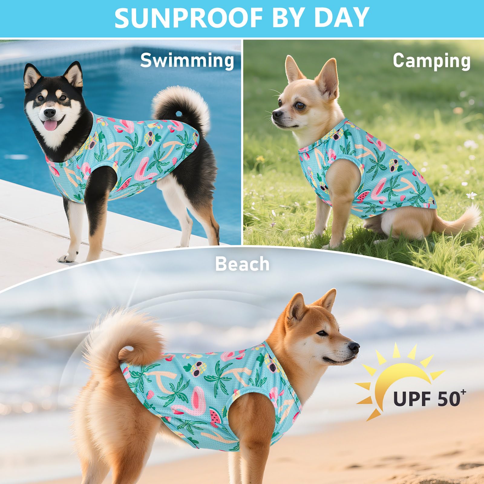 Kyeese 2 Pack Medium Dogs Shirts Hawaii Breathable Dog T-Shirts Soft Tank Top Sleeveless Vest Dog Tee Shirts Dog Apparel Great For Summer Flamingo Pattern