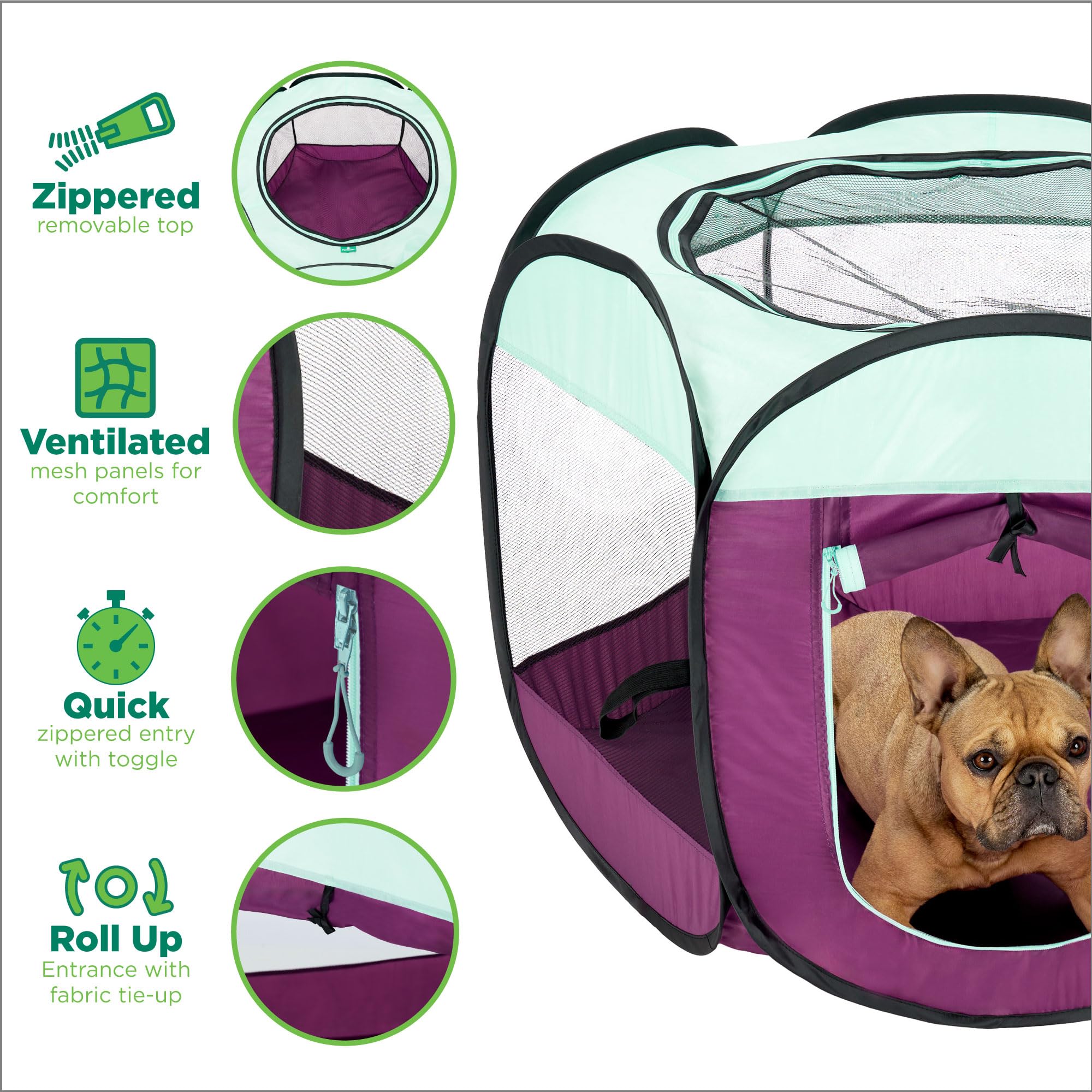 Furhaven Pop Up Dog Playpen Portable Pet Tent Playground Foldable Indoor Outdoor Puppy Cat Kitten - Purple, Medium