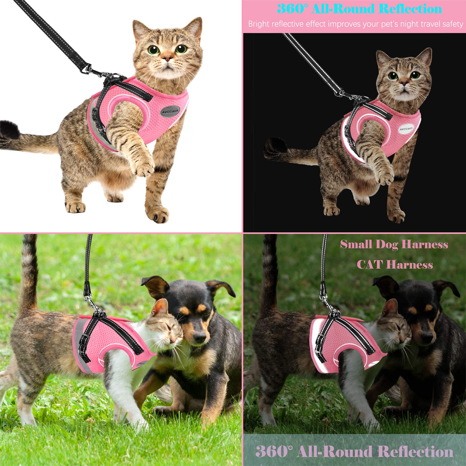 Cat Harness and Leash for Walking, Kitten Escape Proof Harnesses, Adjustable Reflective Puppy Harness with Leashes Set, Easy Adj
