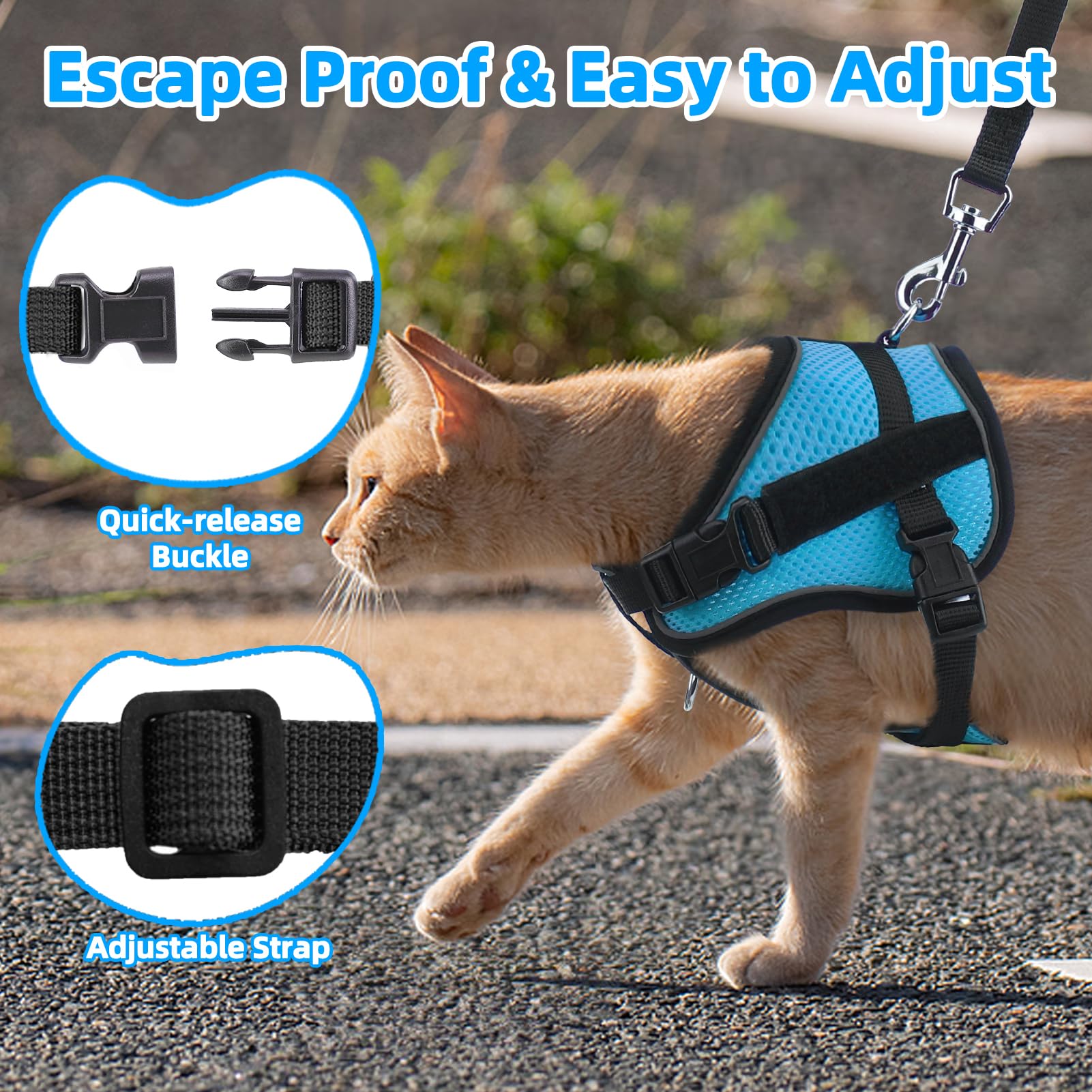 Pupteck Cat Harness And Leash Set Escape Proof, Adjustable Reflective Kitten Jacket Easy Control, Pet Vest Harness For Cats Smal