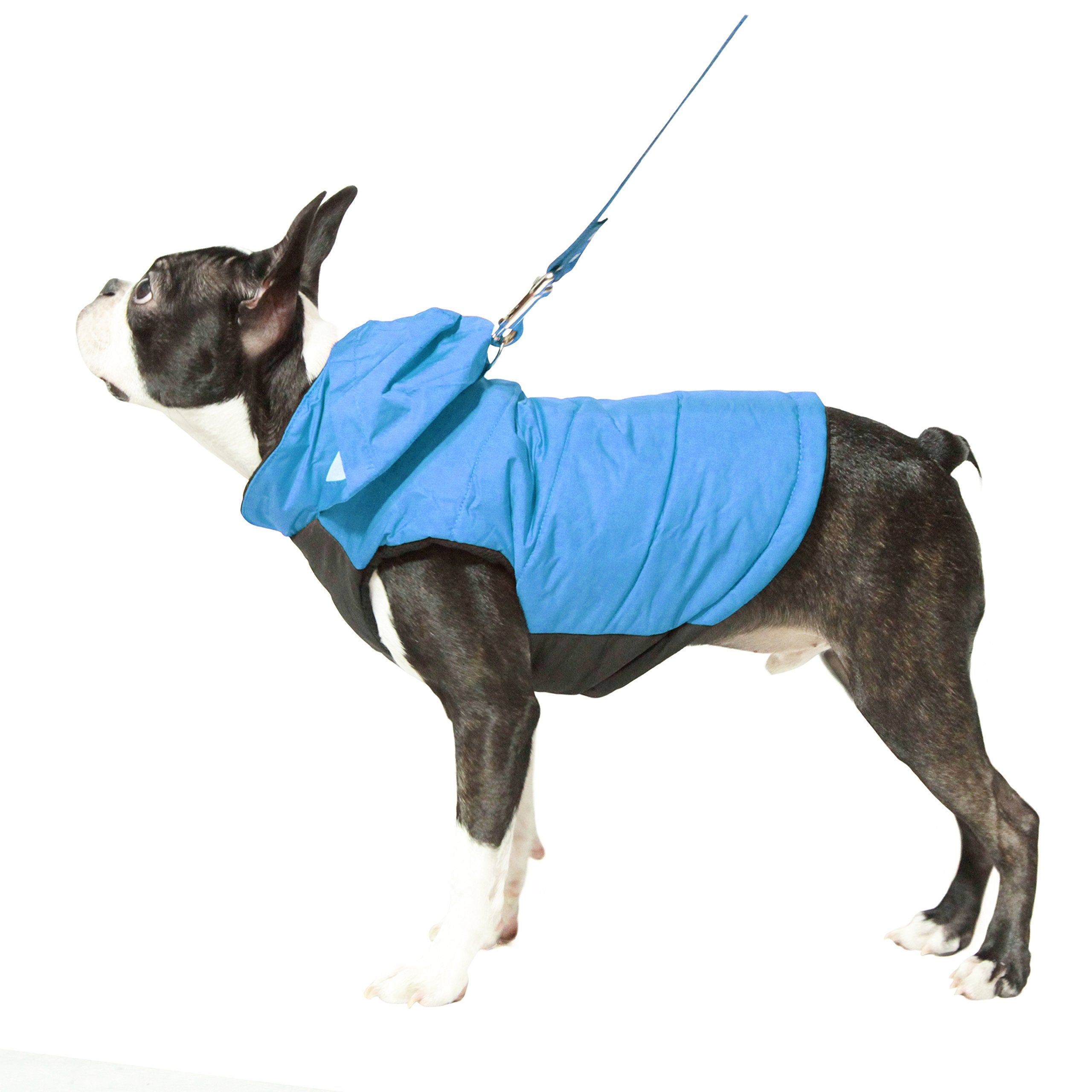 Gooby - Wind Parka, Fleece Lined Small Dog Jacket Coat Sweater with Water Resistant Shell and Leash Ring, Blue, Small