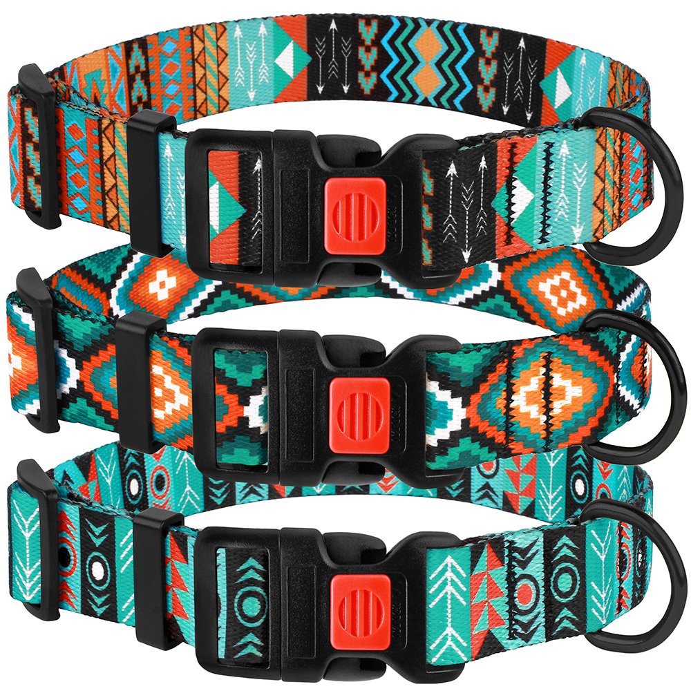 Collardirect Dog Collar For Small Medium Large Dogs Or Puppies, Cute Unique Design With A Quick Release Buckle, Tribal Ethnic Aztec Pattern, Adjustable Soft Nylon (Tribal, Neck Fit 14'-18')