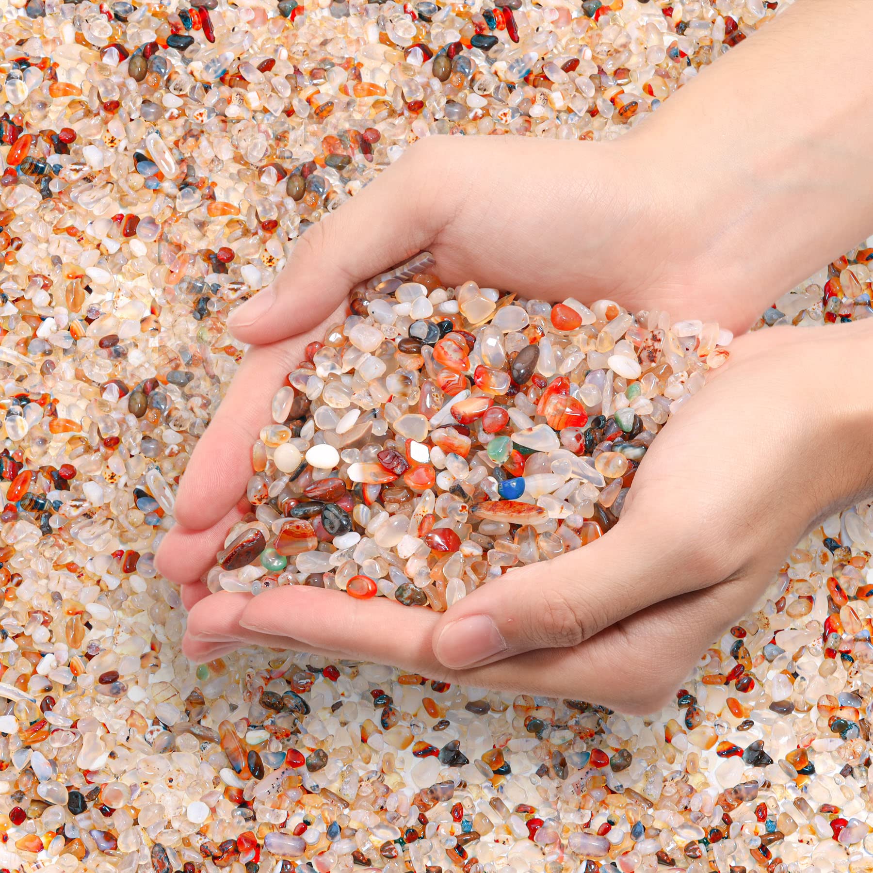 T4U Crystal Chips Stone Crushed Quartz Glass 1LB - Carnelian Tumbled Gravel Small Decorative Pebbles Bulk, Mini Polished Rocks P