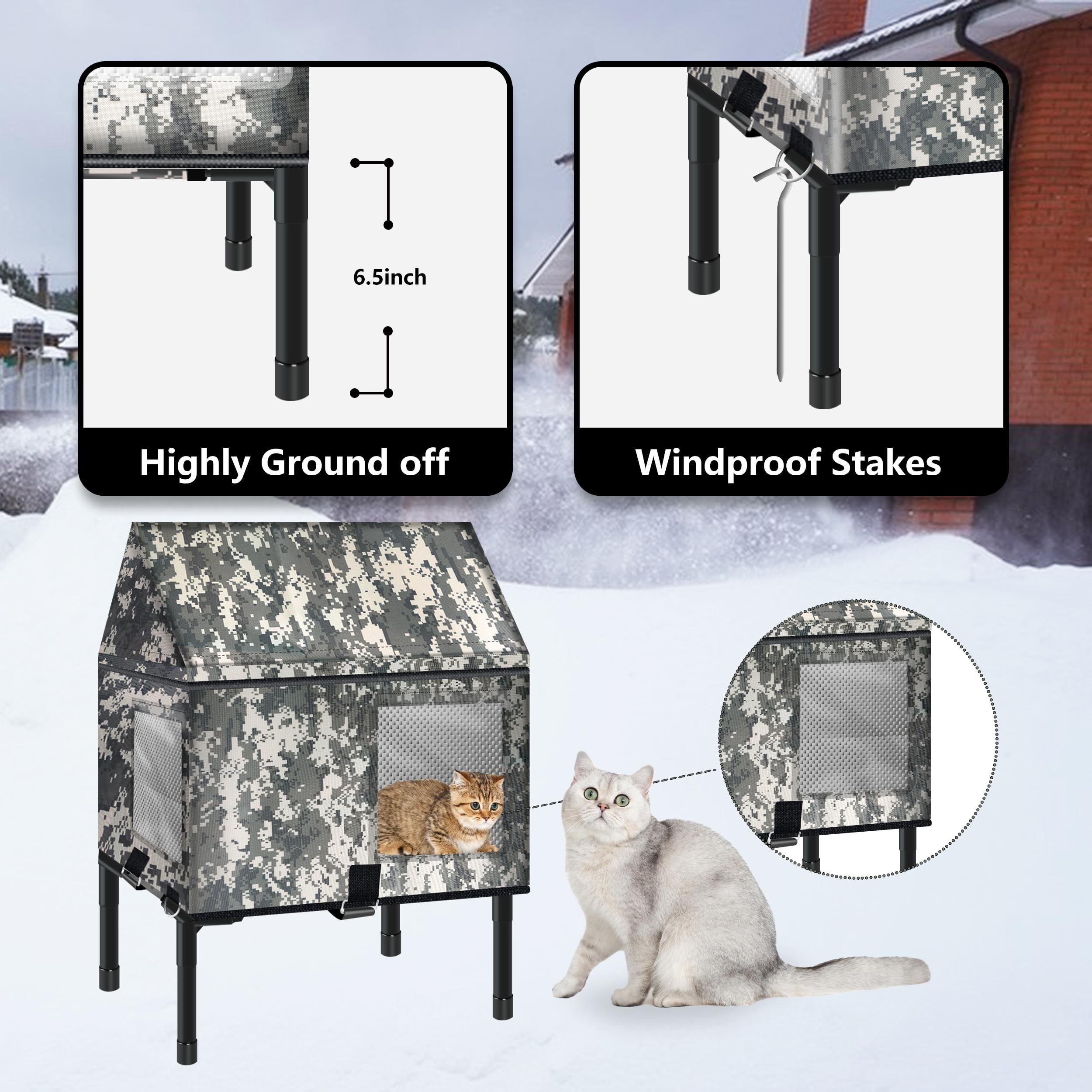 Heated Cat House For Outside In Winter, 100% Waterproof, 25.2In X 16.5In X 23.8Inelevated Weatherproof Cat House With Heated Pad