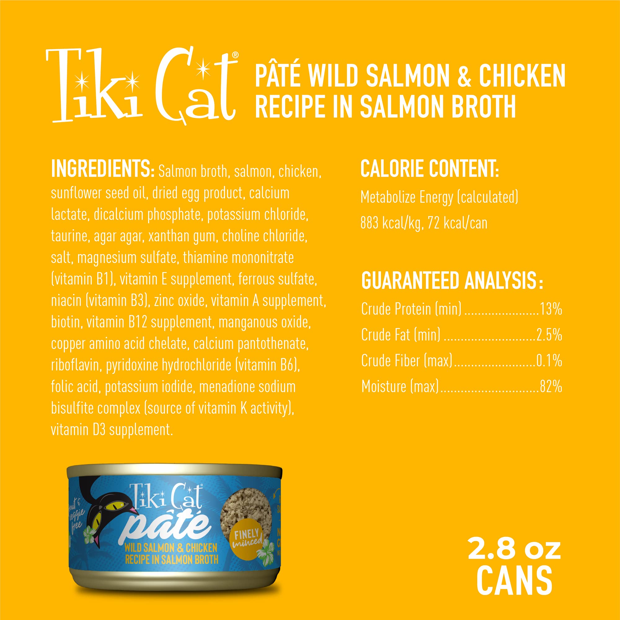 Tiki Cat Luau Pt  , Wild Salmon & Chicken Recipe in Salmon Broth, Grain-Free Balanced Nutrition Wet Canned Cat Food, for All Lif