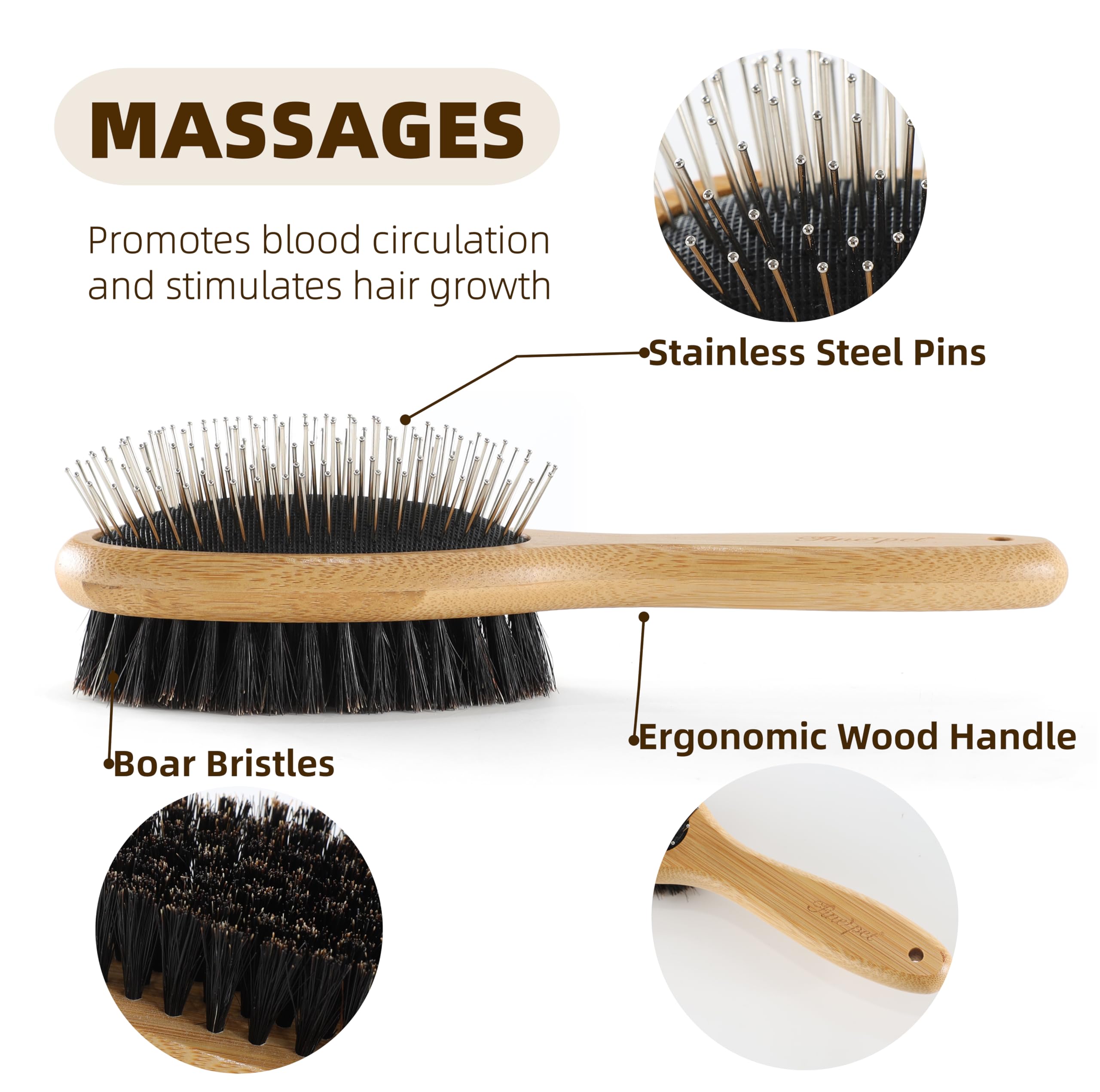 Vimfashi Double Sided Dog Brush Pin And Boar Bristle Pet Grooming Comb For Long Or Short Haired Dogs And Cats Removing Shedding