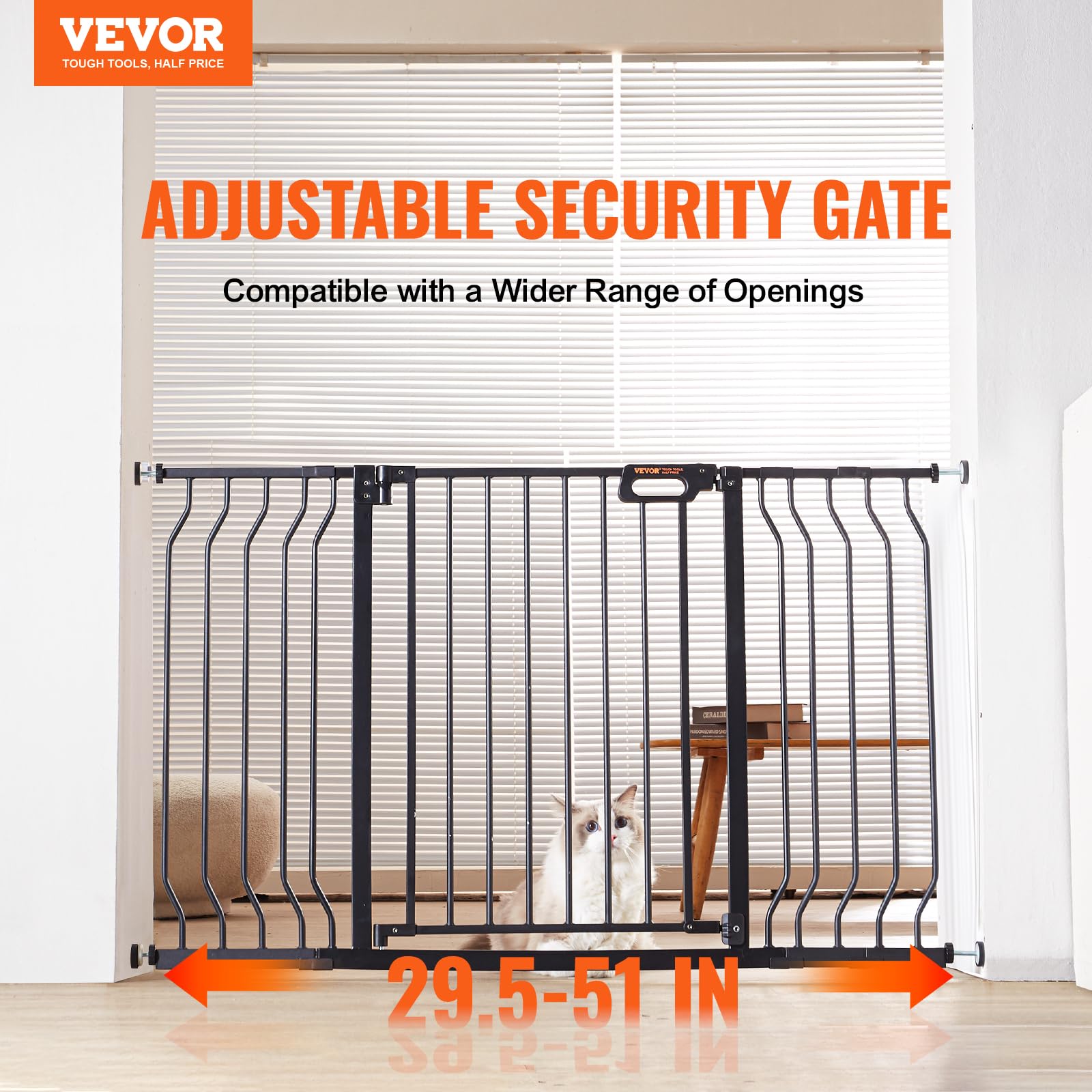 VEVOR 29.5-51 Extra Wide Safety Gate for Stairs, Auto Close Dog Gate for The House, Easy Install Pressure Mounted Pet Gates for