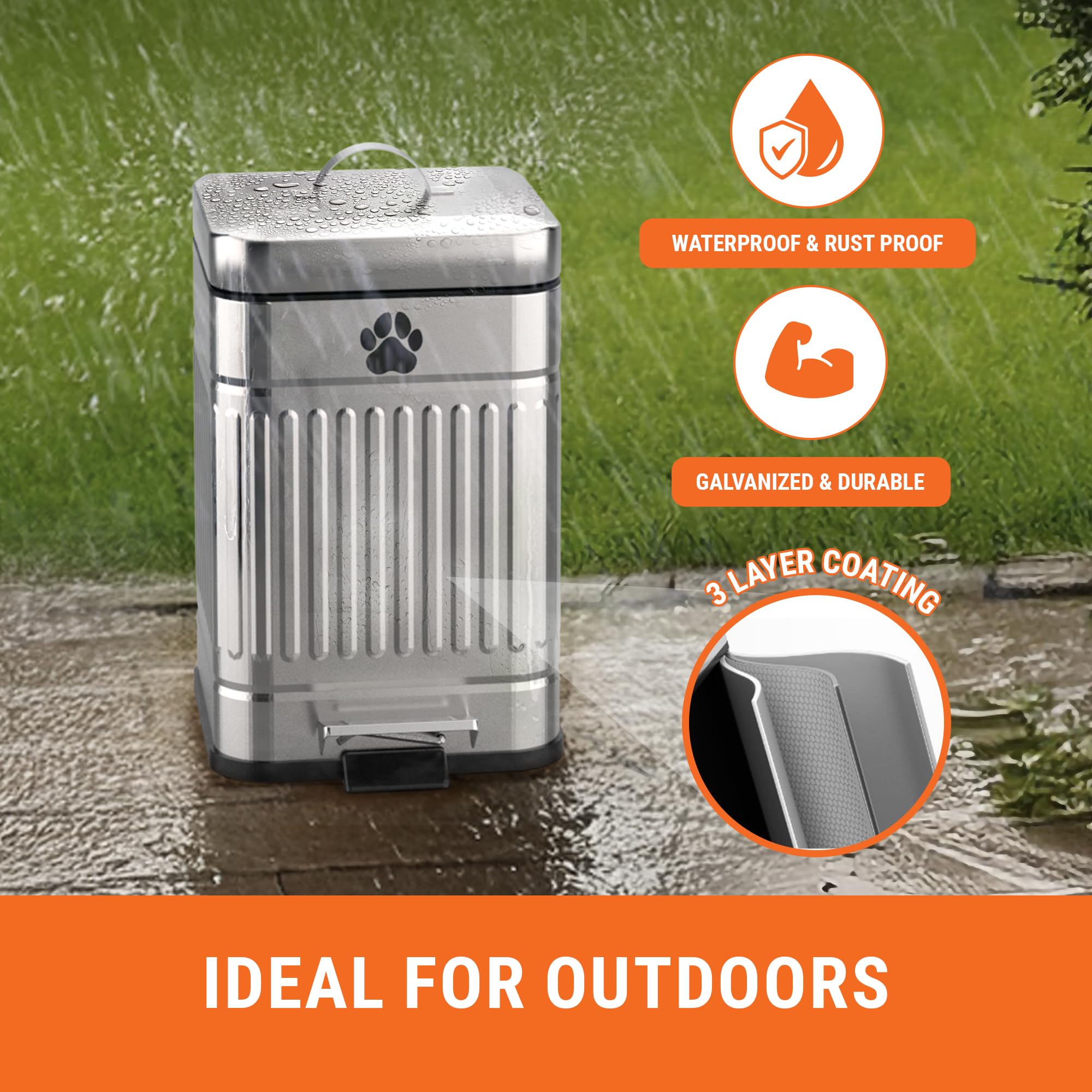 Pupzle Small Dog Poop Trash Can Outside, 1.3 Gal Metal Dog Waste Trash Can, Small Poop Bucket Outdoor With Lid, Pet Waste Contai