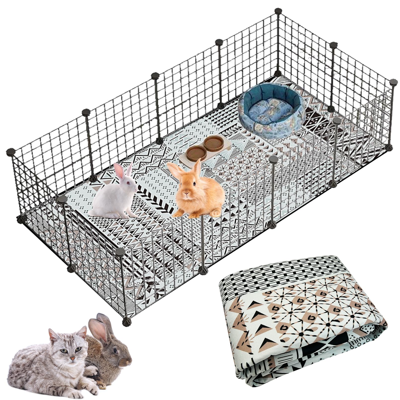 Kathson Rabbit Cage Liner 79' X 47' Washable Dog Pads Large Floor Mat Non-Slip Pet Training Pad Reusable Dog Pads Play Pen Mat