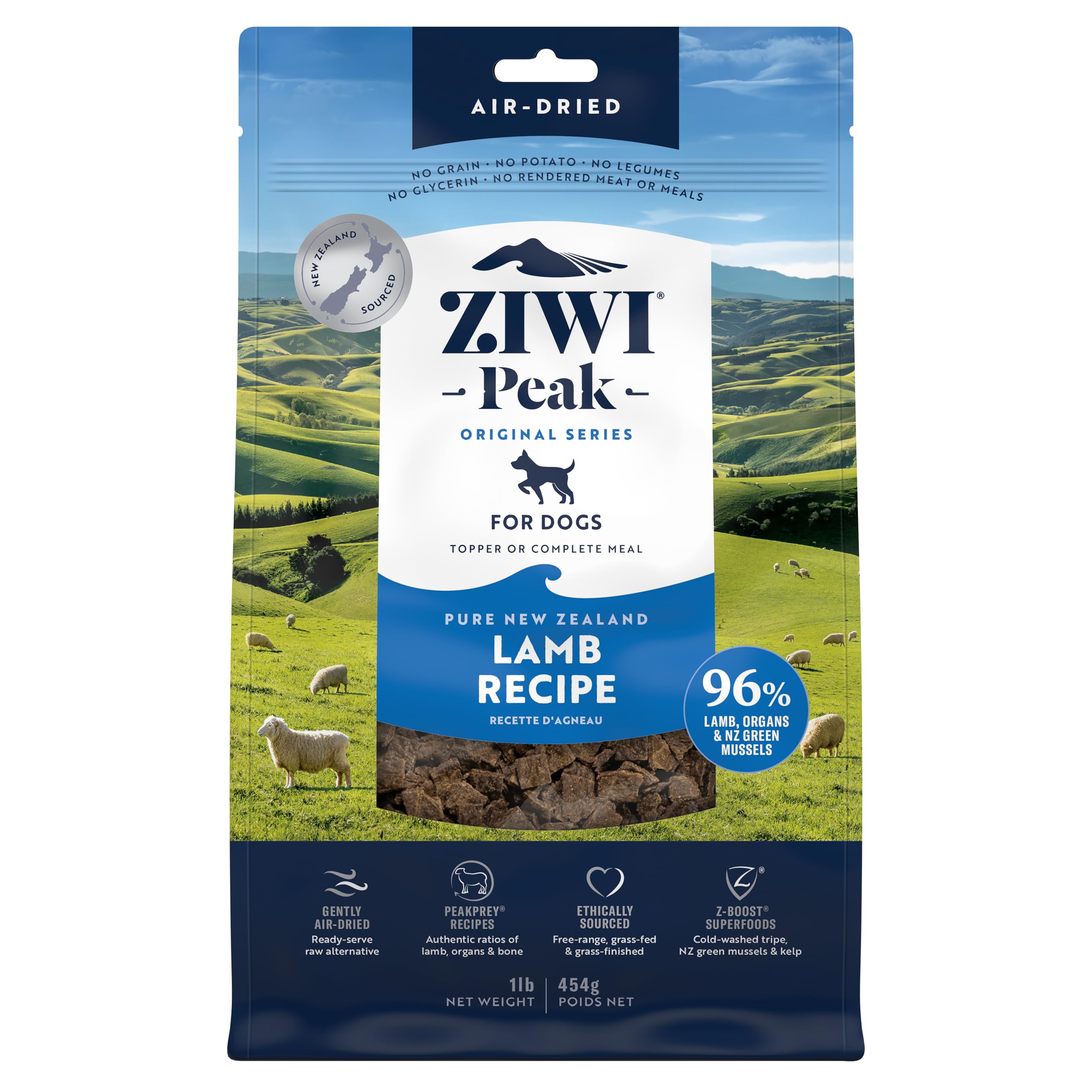ZIWI Peak Air-Dried Dog Food - Lamb - All Natural, High Protein, Grain Free, Limited Ingredient w/ Superfoods (16oz)