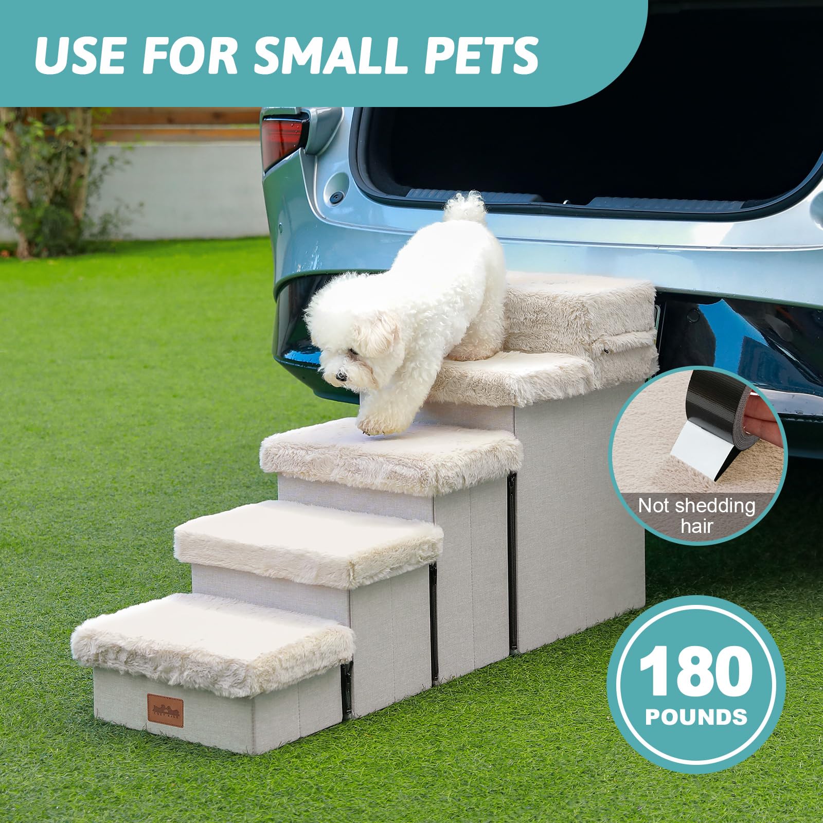 Cozy Kiss Dog Stair For Small Dogs With Storage, 21'' H Foldable Pet Step With Soft Cover, Older Cat Ramp For High Bed Or Car, L