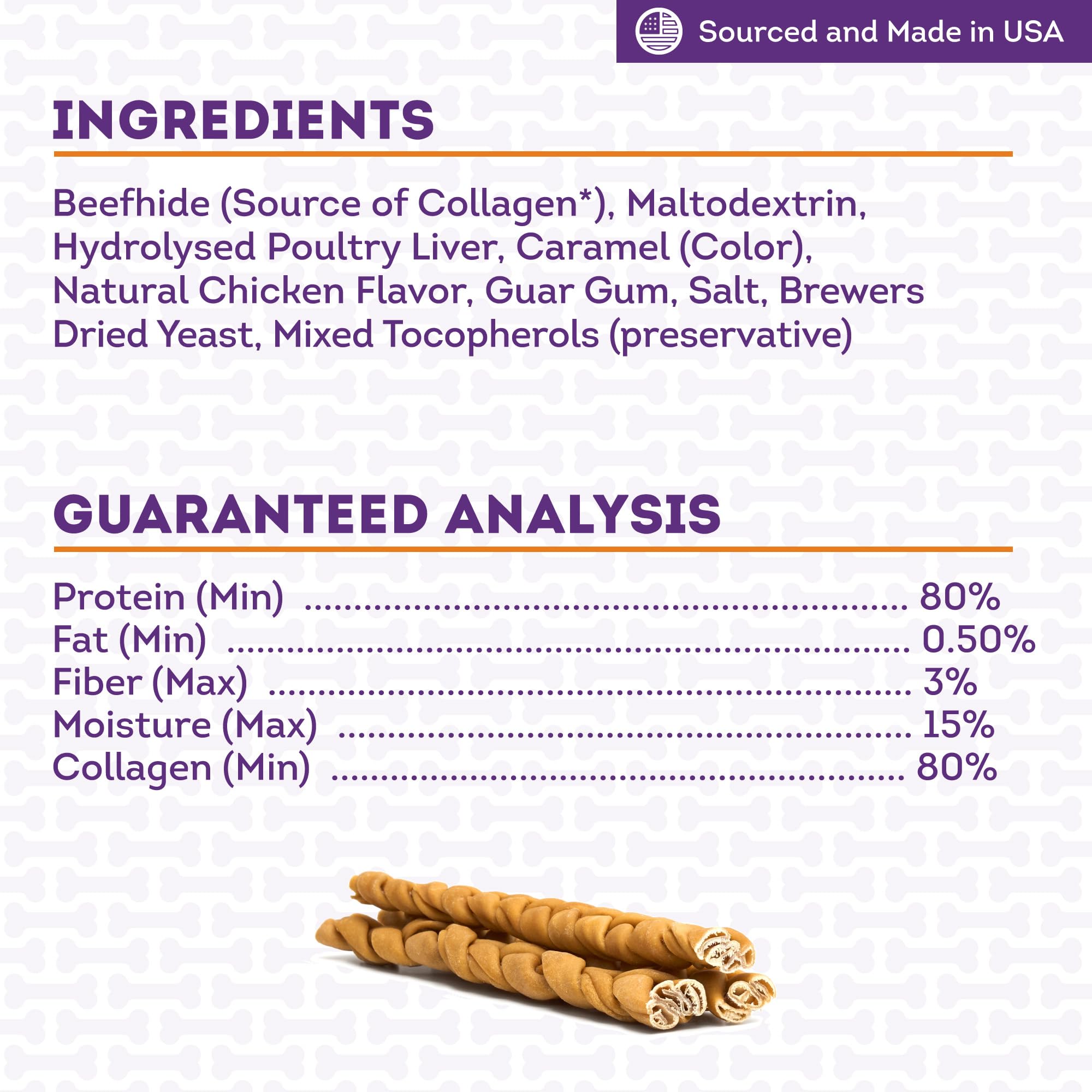 Treatly USA Collagen Braids 12-13 Dog Chew Treats - Chicken Marinade Flavor, 3 Count/1 Pack