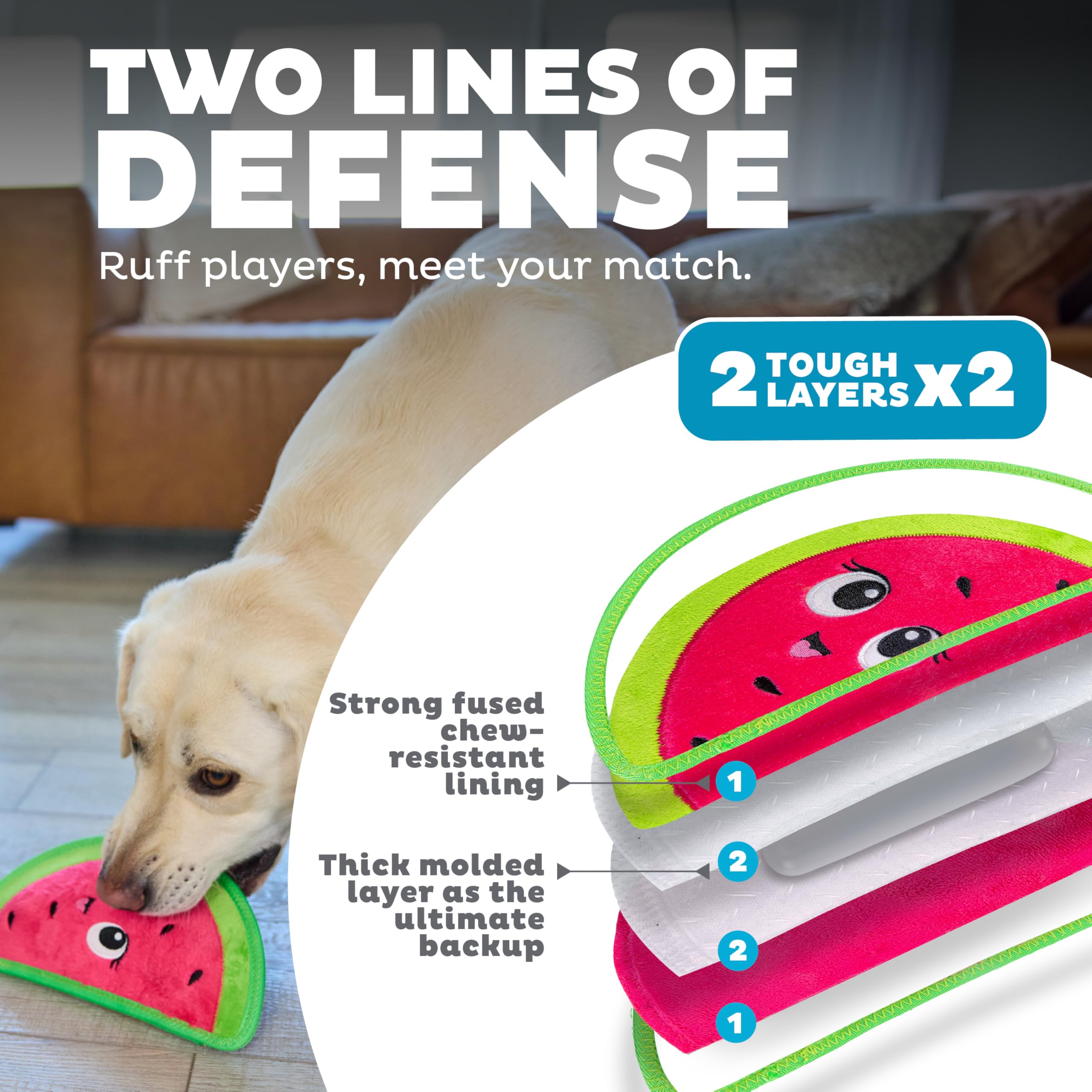 Outward Hound Tough Skinz Durable Squeaky Dog Toy with Two Tough Layers, Watermelon, Red, Medium