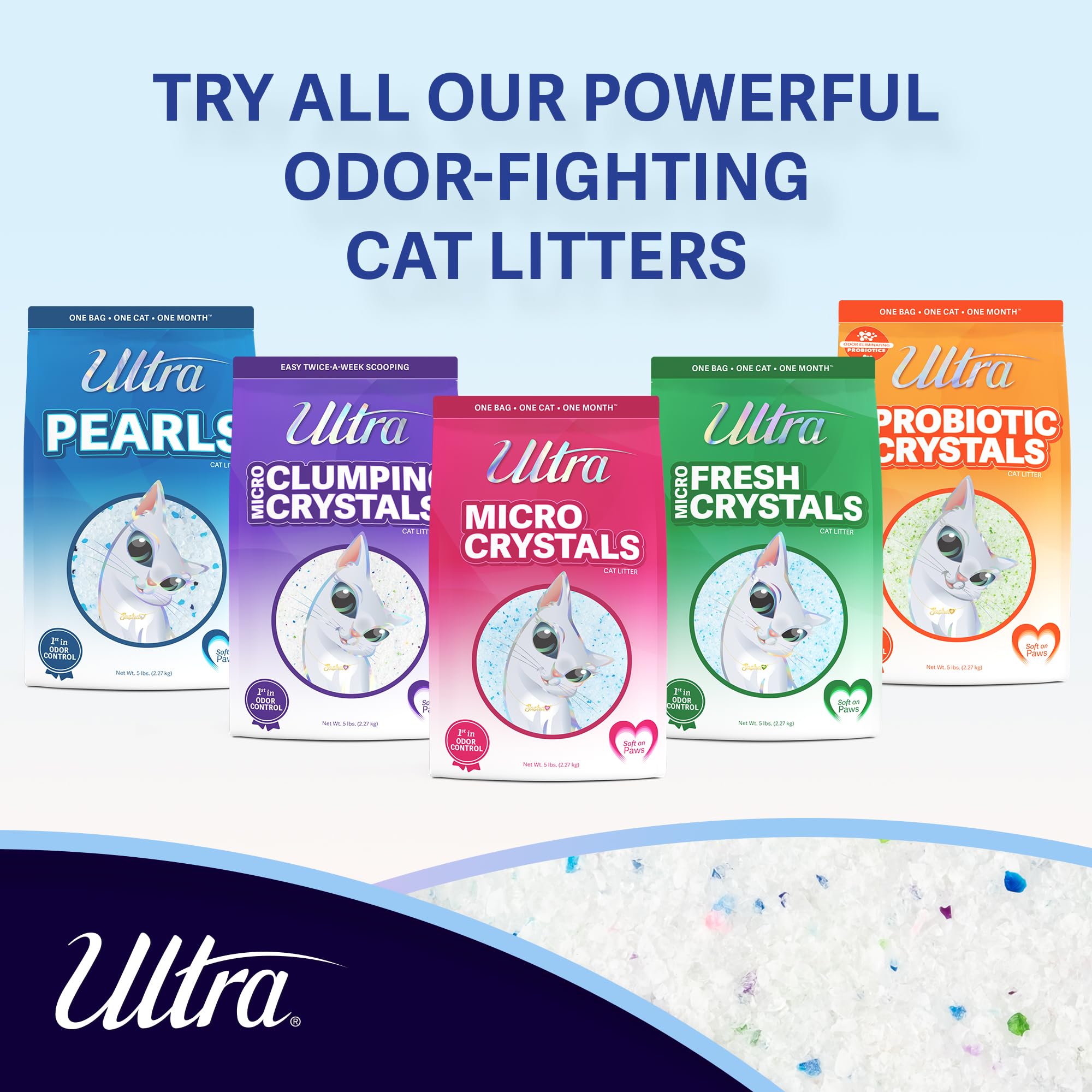 Ultra Clumping Micro Crystals Premium Cat Litter - Dust Free, Soft On Paws, Fragrance Free - 15 Lbs. Total (3Pk Of 5 Lbs.)